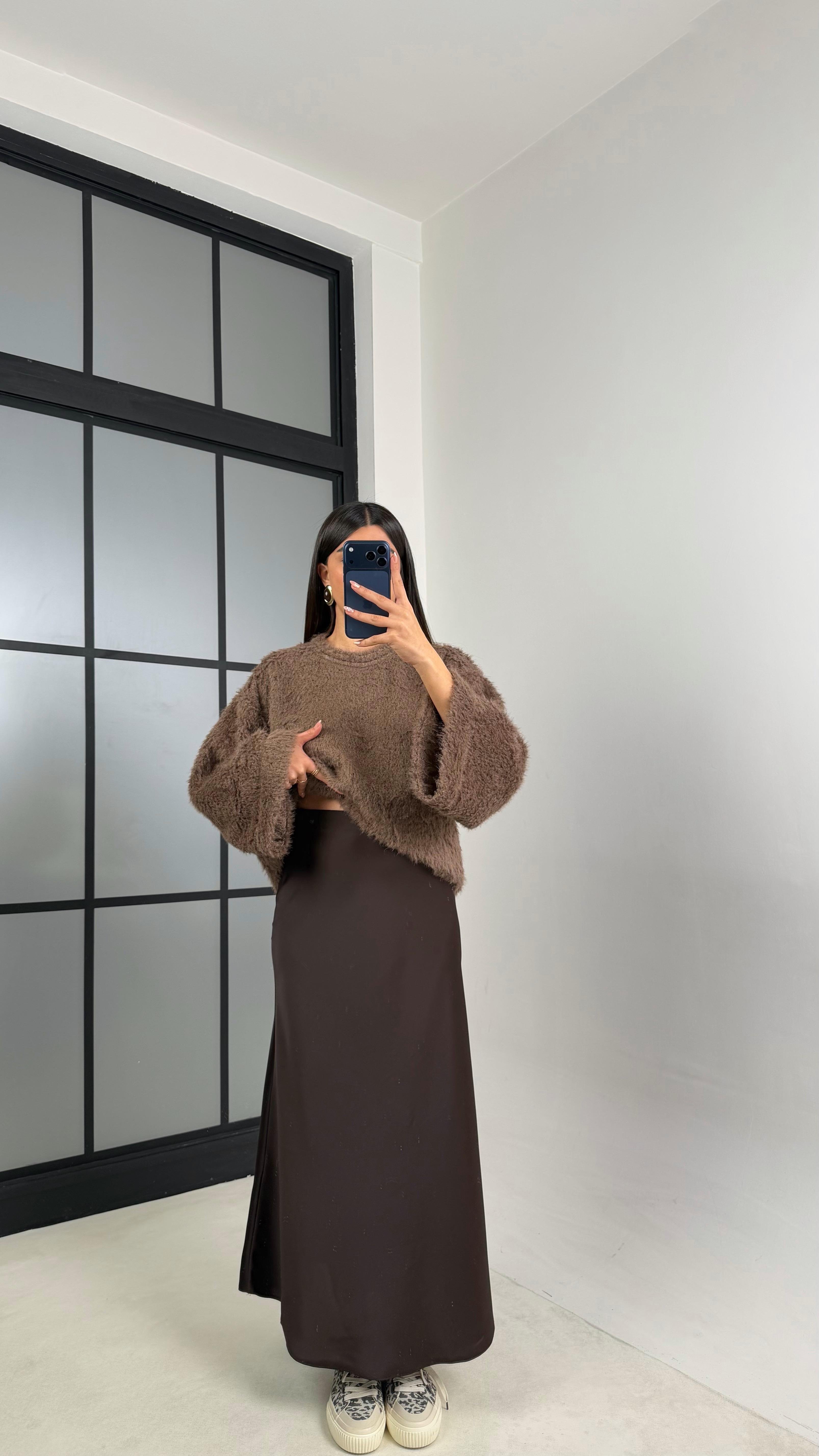 Acı Kahve Beli Lastikli Saten Etek GAUS-00819GAUSETEKGAUS-00819