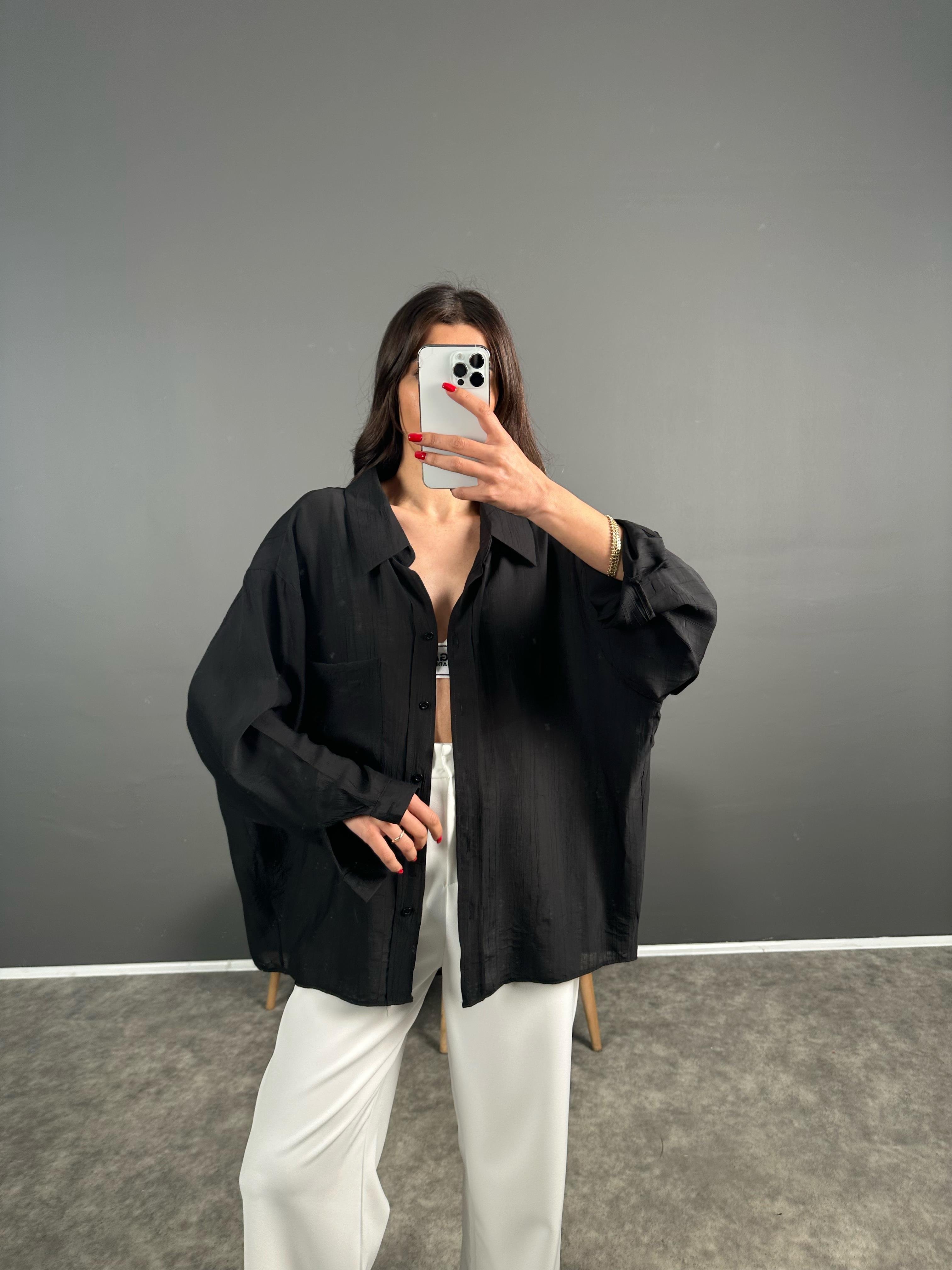 Li Siyah Oversize Salaş Premium Gömlek