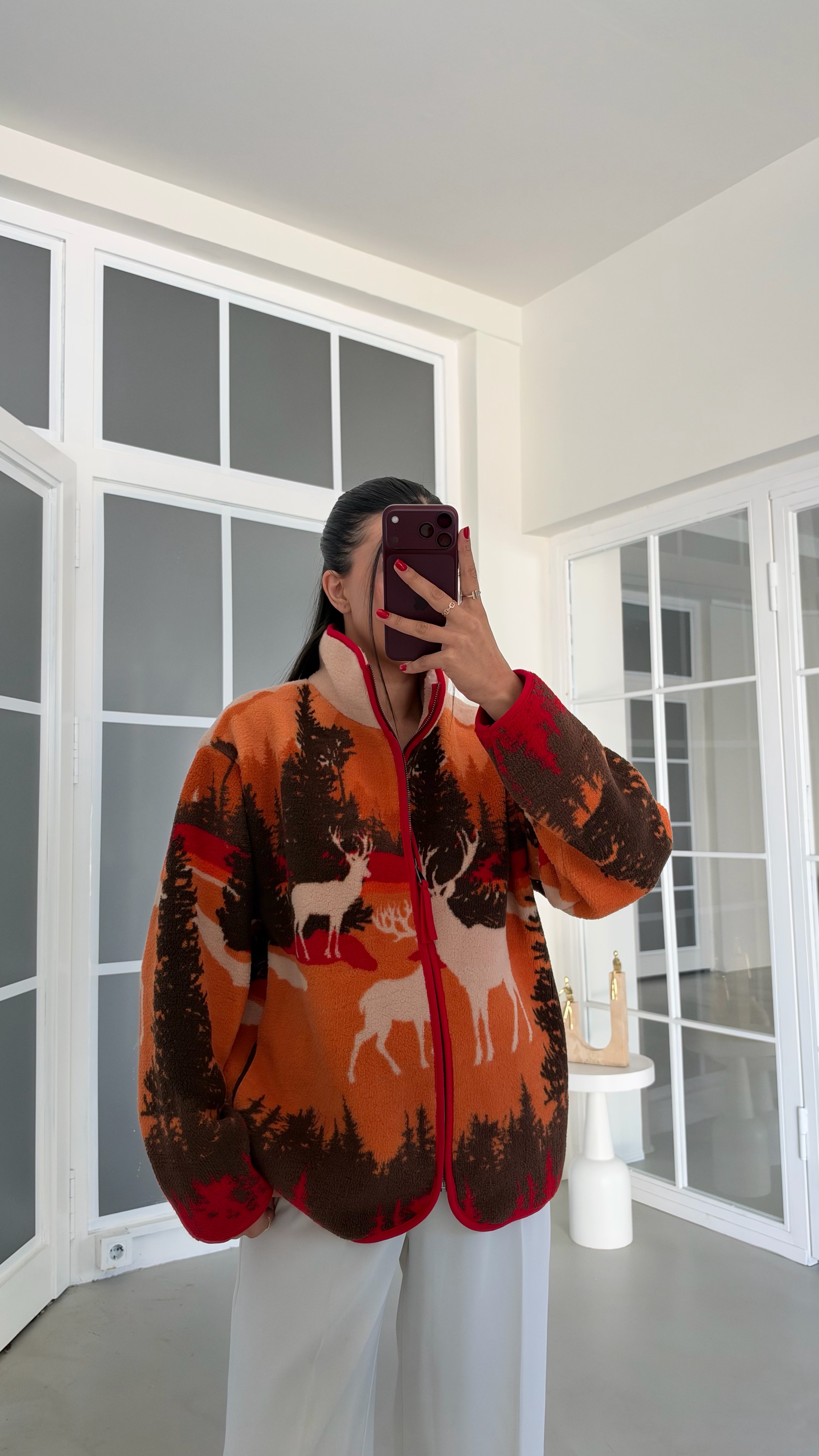 Orange Desenli Polar Sweatshirt GAUS-01916 GAUS-02264GAUSSweatshirtGAUS-02264