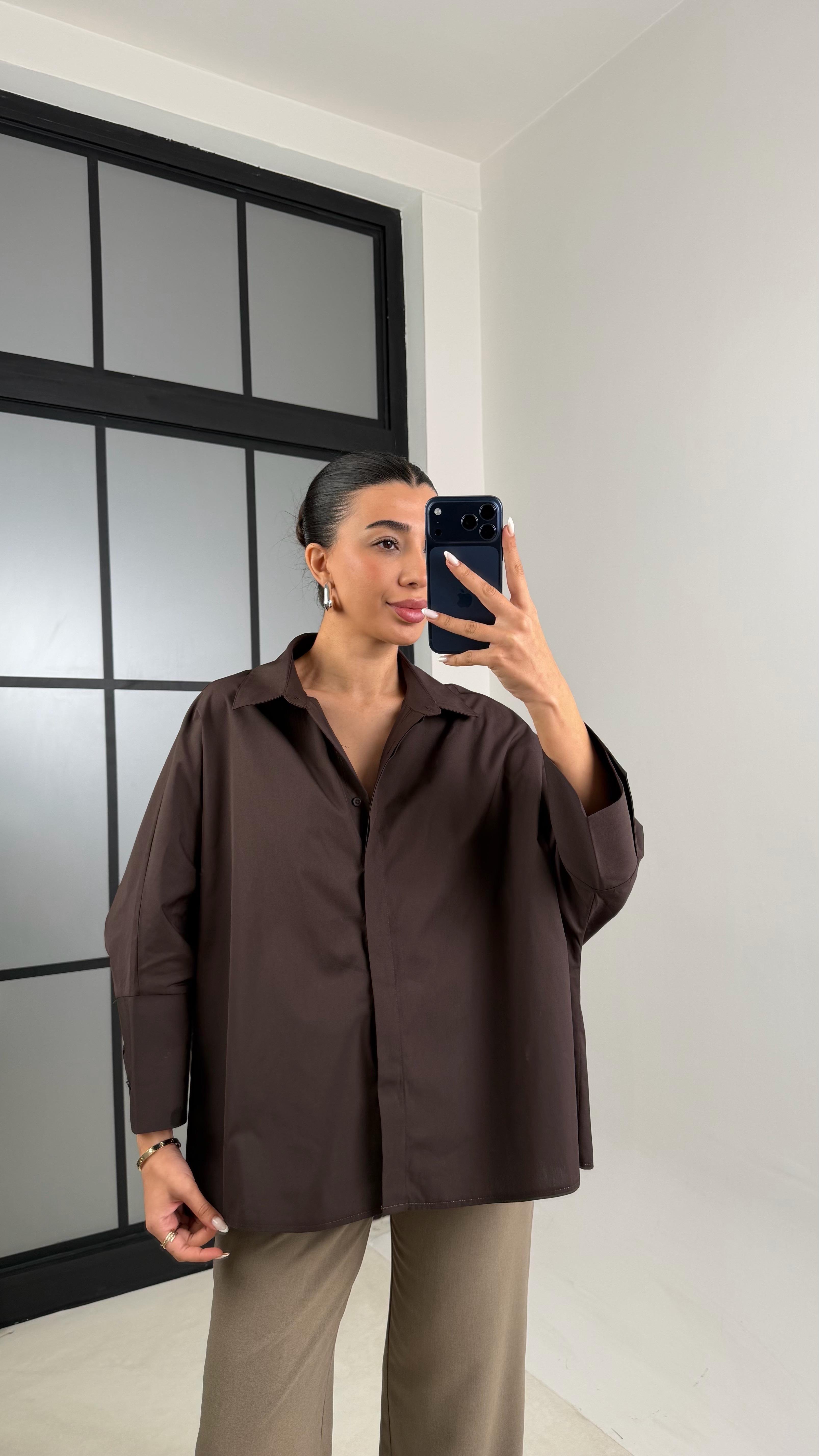 Acı Kahve Yarasa Kol Poplin Gömlek GAUS-00545GAUS القمصان GAUS-00545