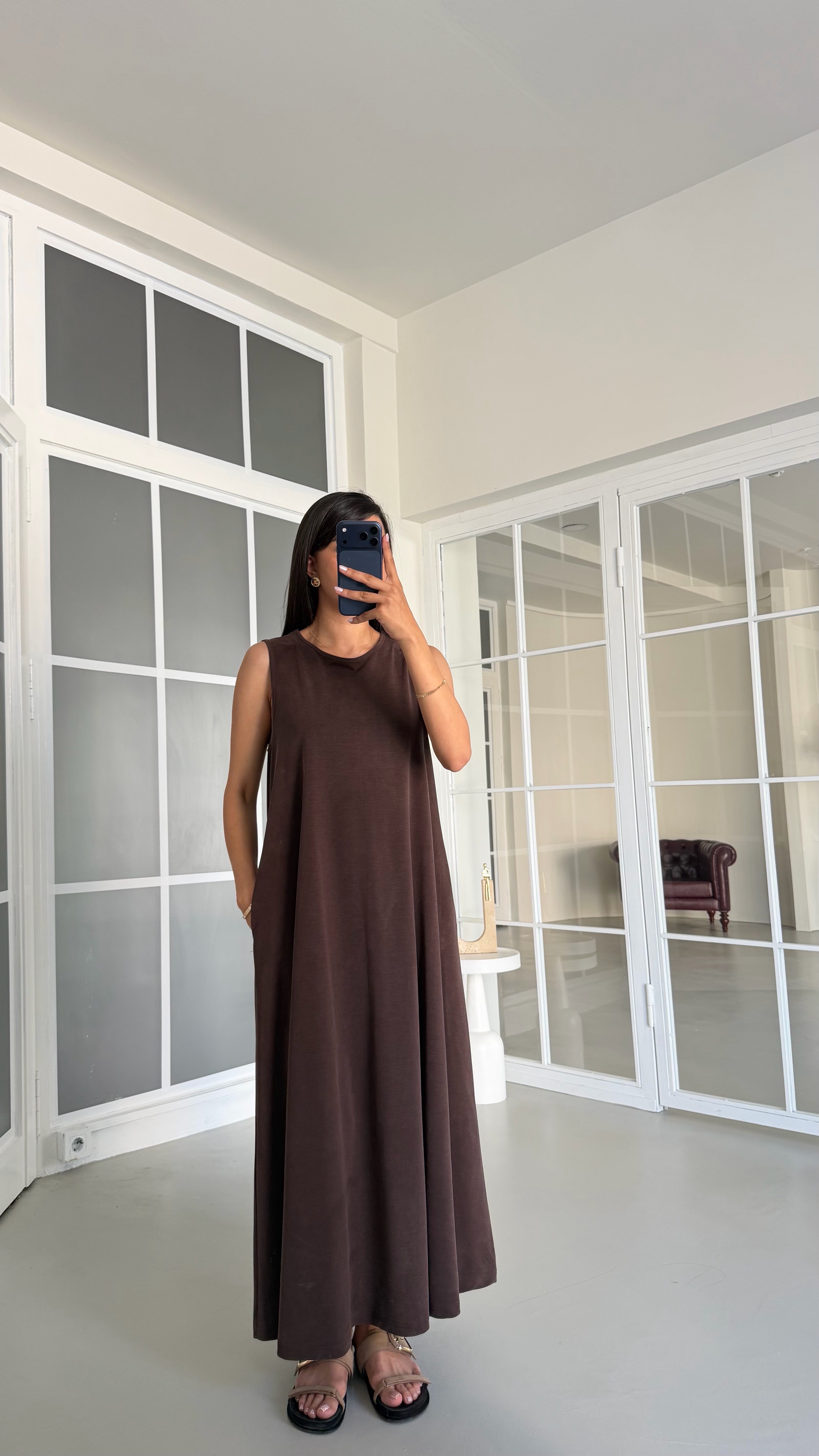 Kahve OYS Model Sıfır Kol Basic Elbise GAUS-01729 GAUS-01728GAUSELBİSEGAUS-01729