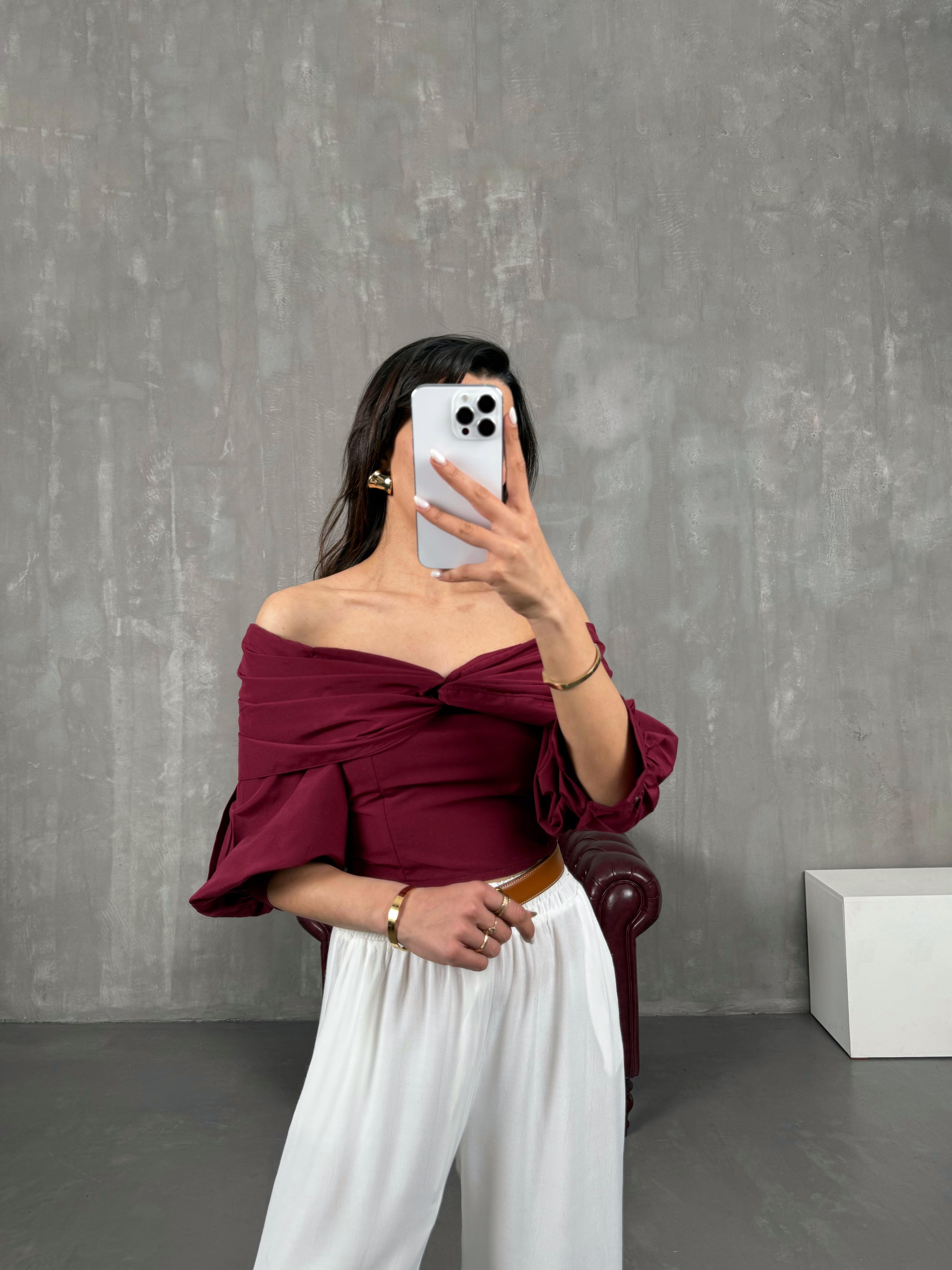 قميص قصير بوردو بياقة مادونا Gaus00053