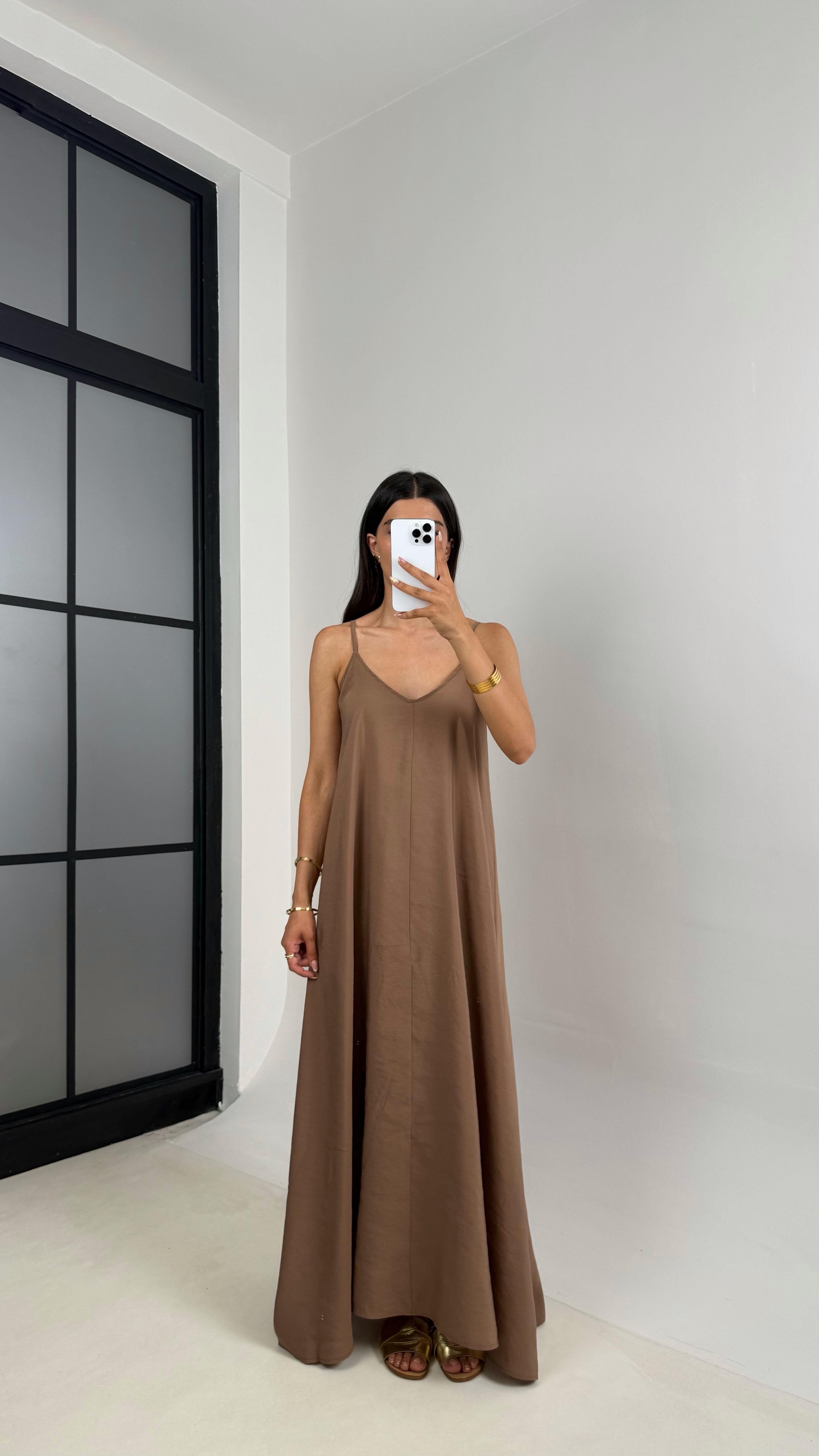 Vizon  Ayarlanabilir Askılı Astarlı Tencel Elbise Gaus00690GausELBİSEGU1002595