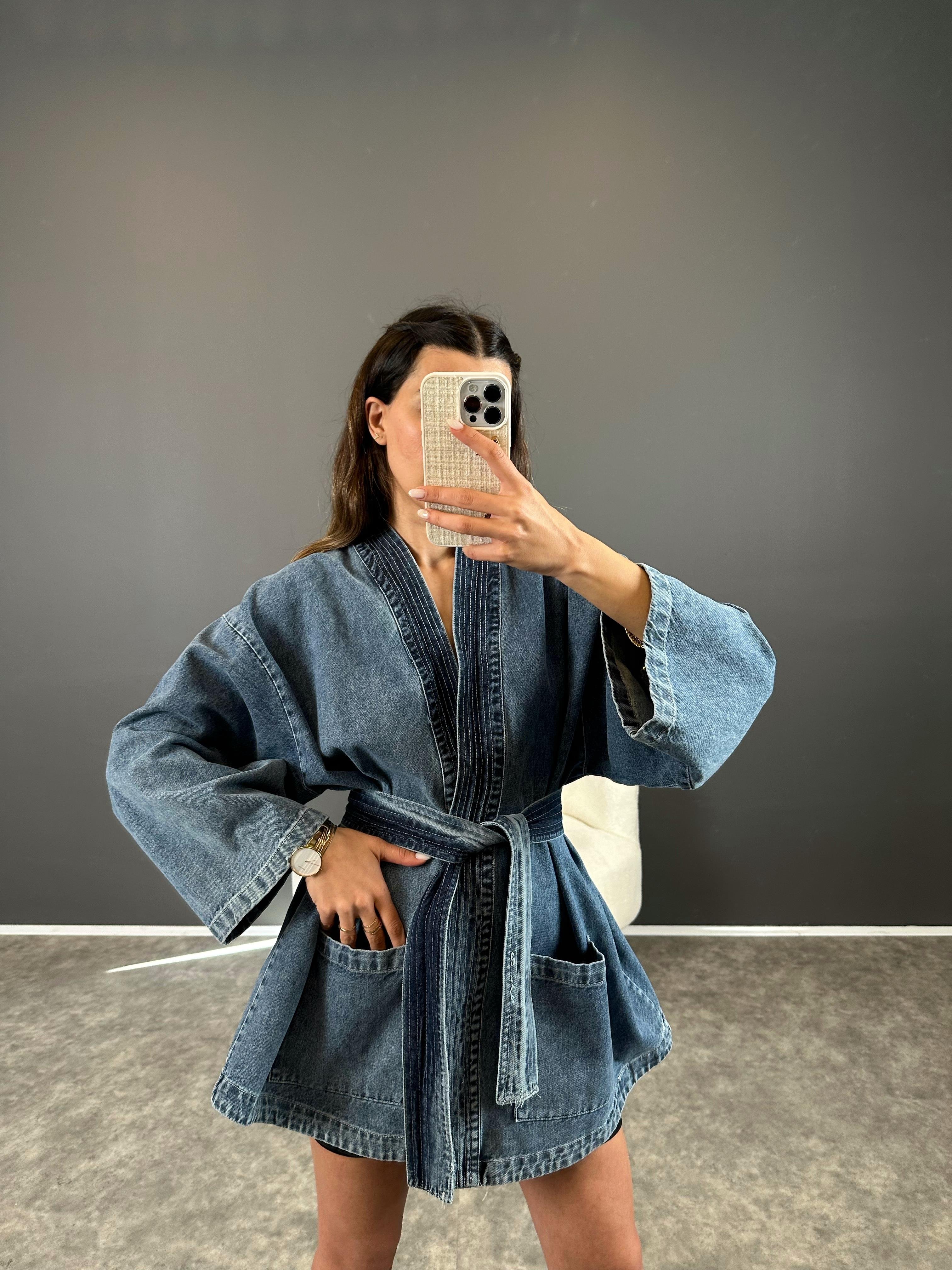 Mavi Bağlamalı Kot Ceket 