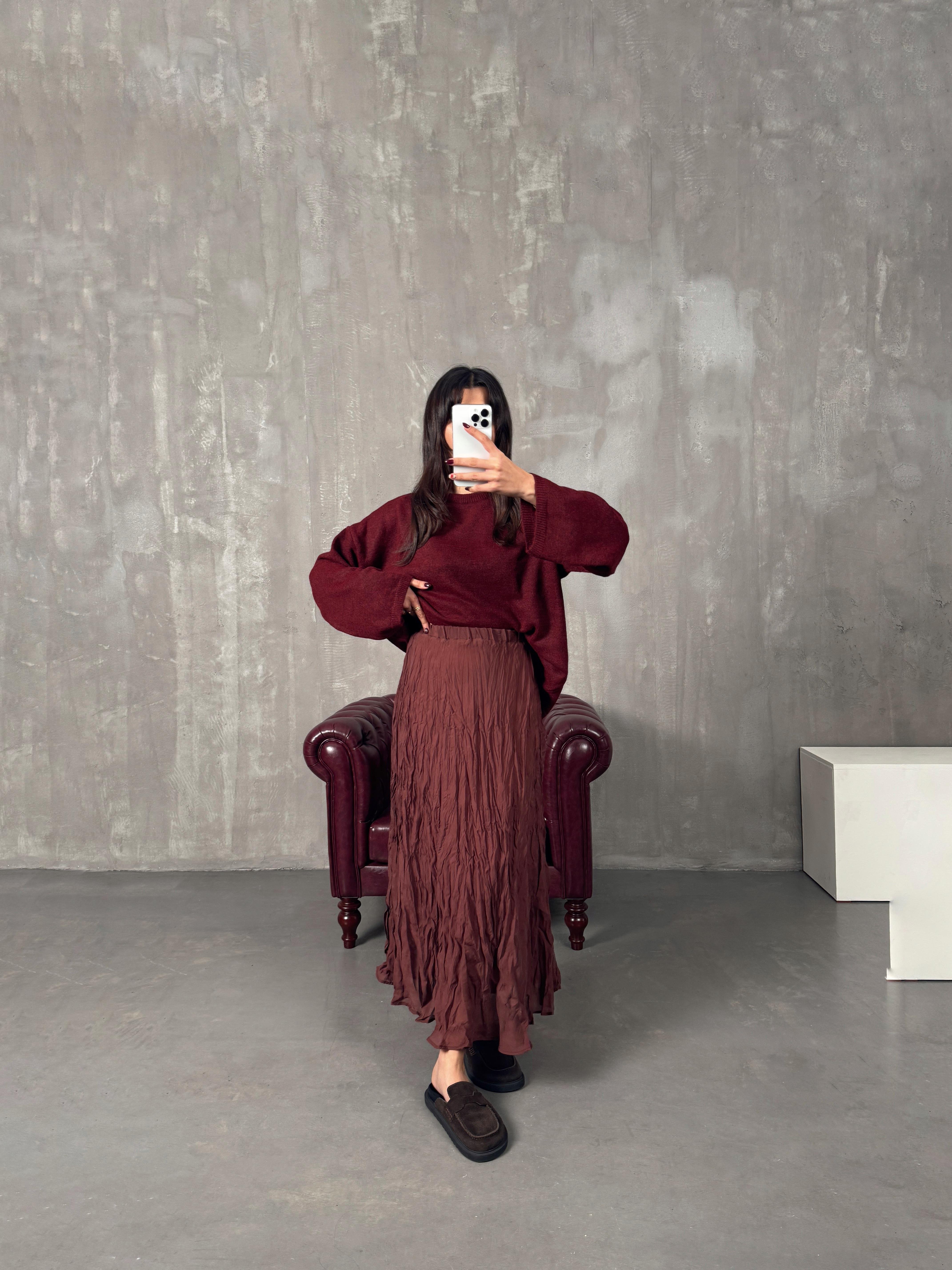 Modi Tarçın Kırışık Kumaş Etek