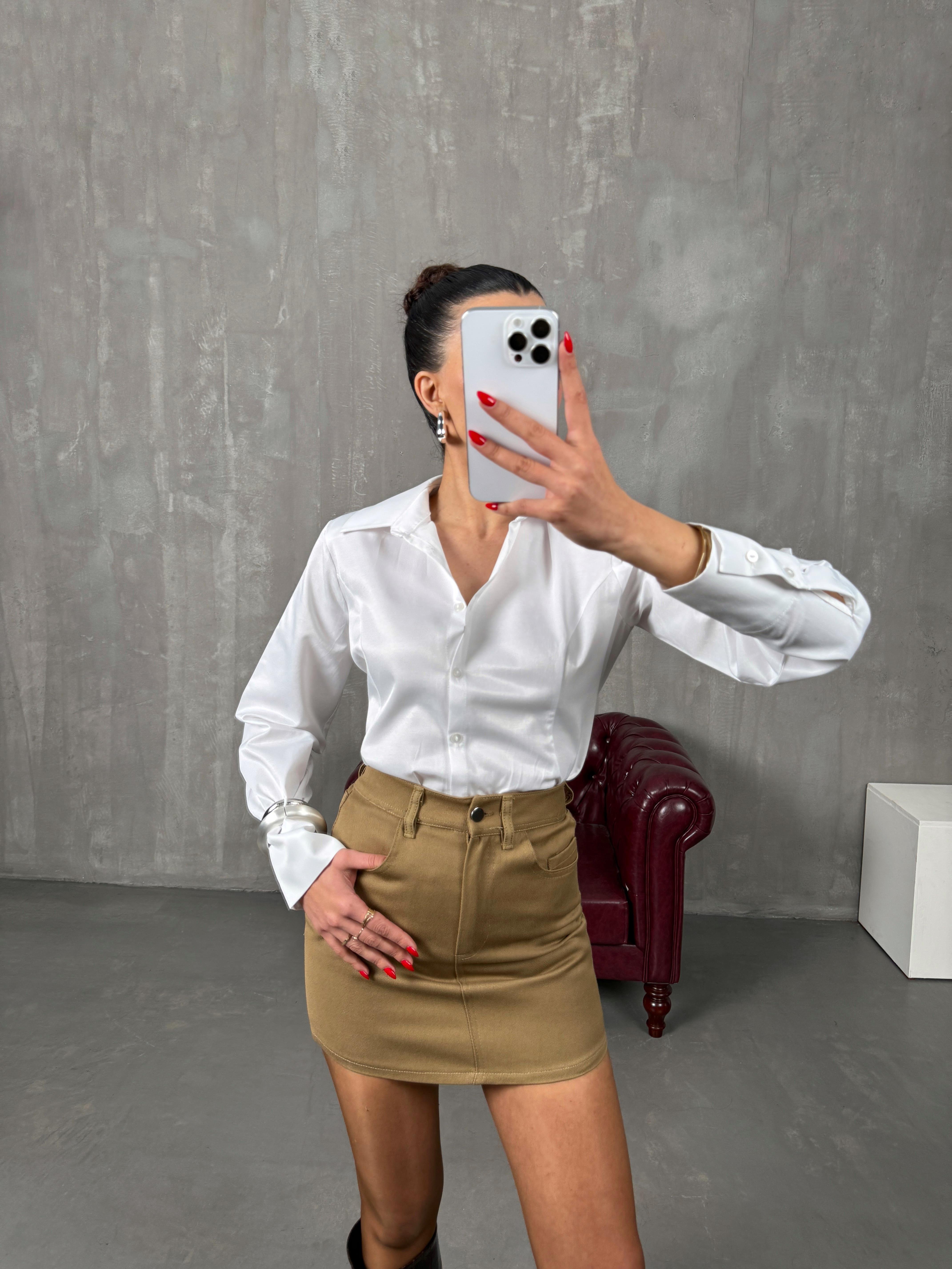 هابل تنورة لون بني قماش جبردين 