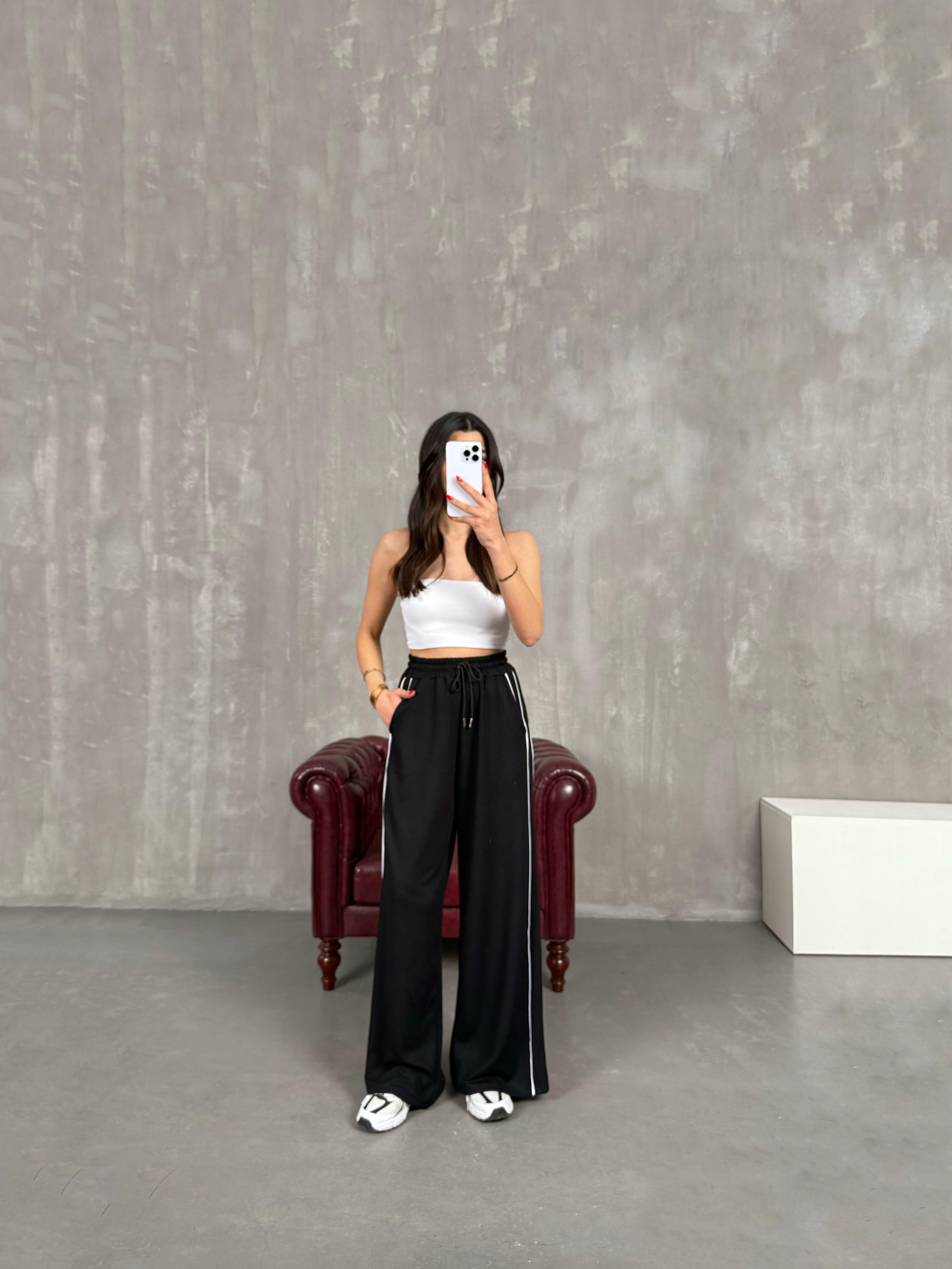 Siyah Şeritli Modal Kumaş Eşofman Altı Gaus00180GausEŞOFMANGU1001423