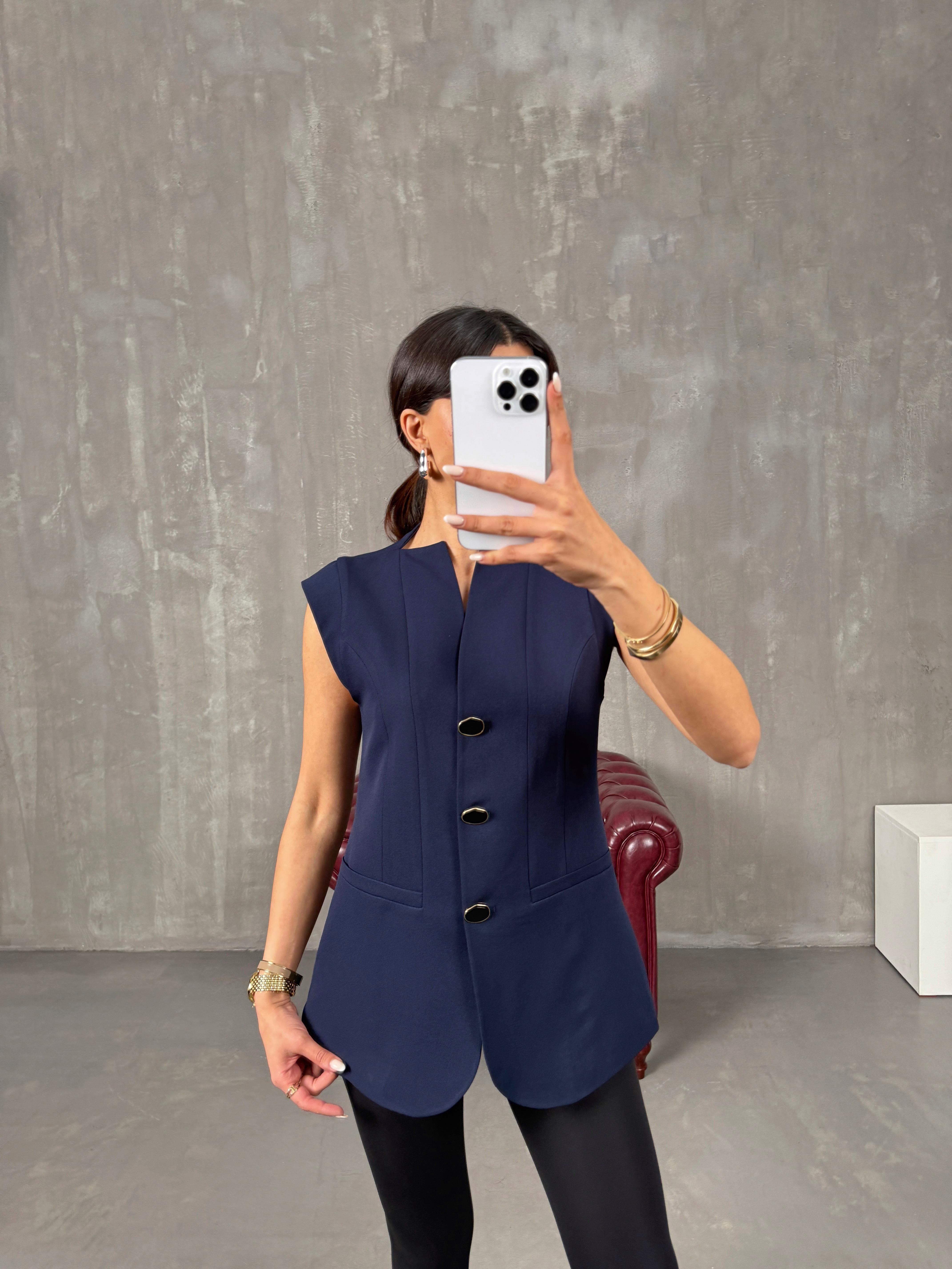 Bonar Lacivert Düğmeli Astarlı YelekGausYELEKGU100422