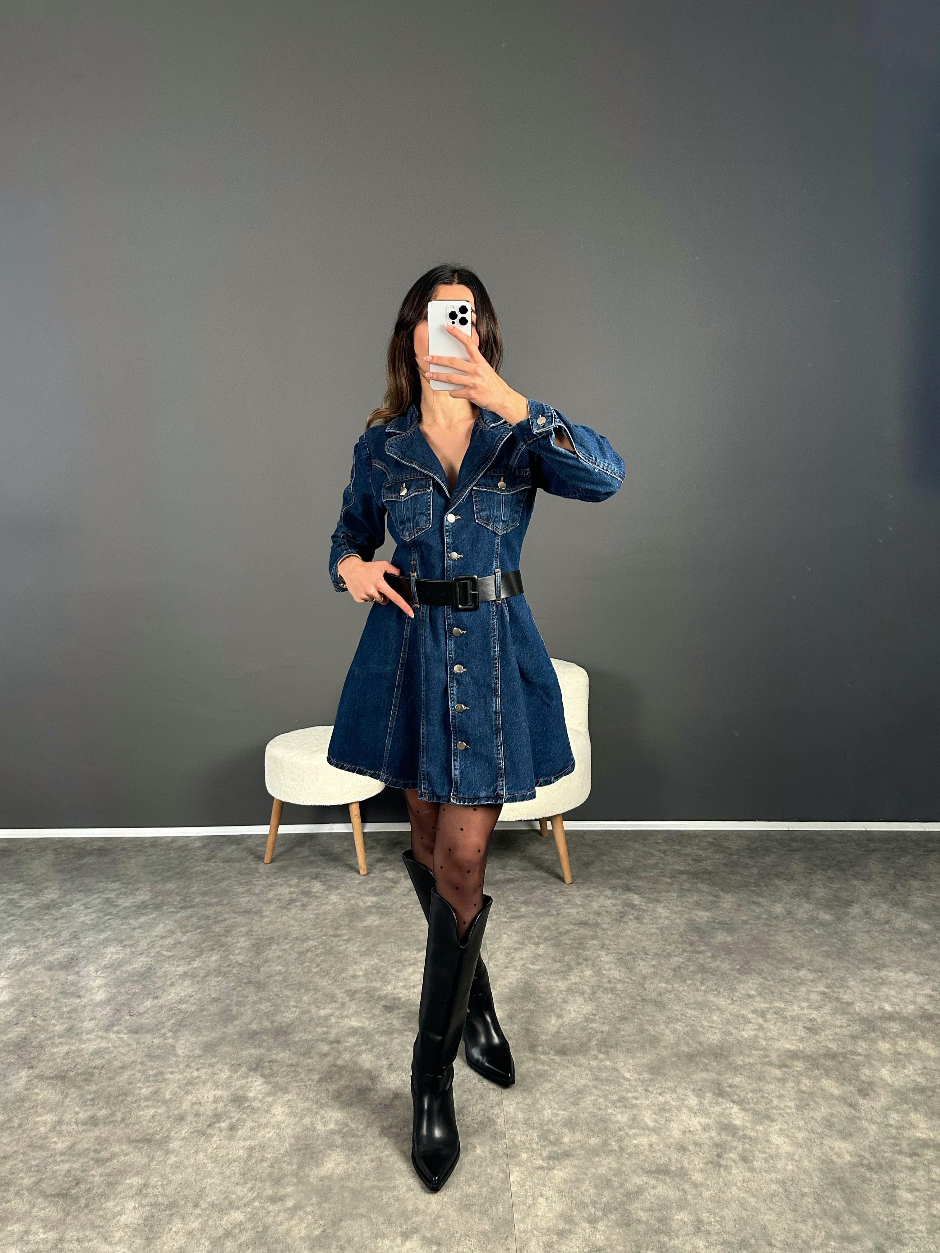 Premium Denim Kemerli Elbise GausELBİSEGU004055