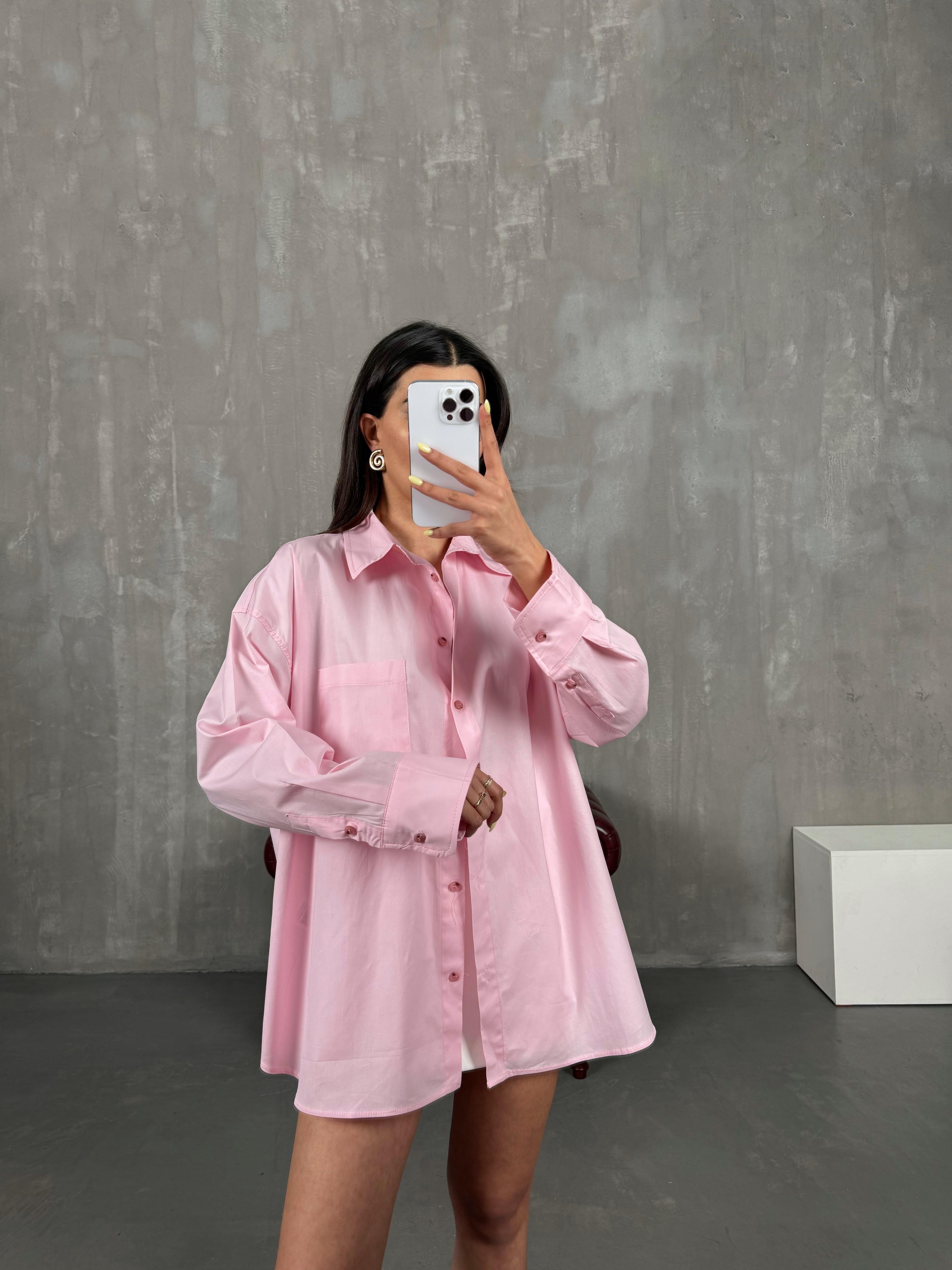 Pembe Pamuklu Oversize Gömlek Gaus00147GausGÖMLEKGU1001345