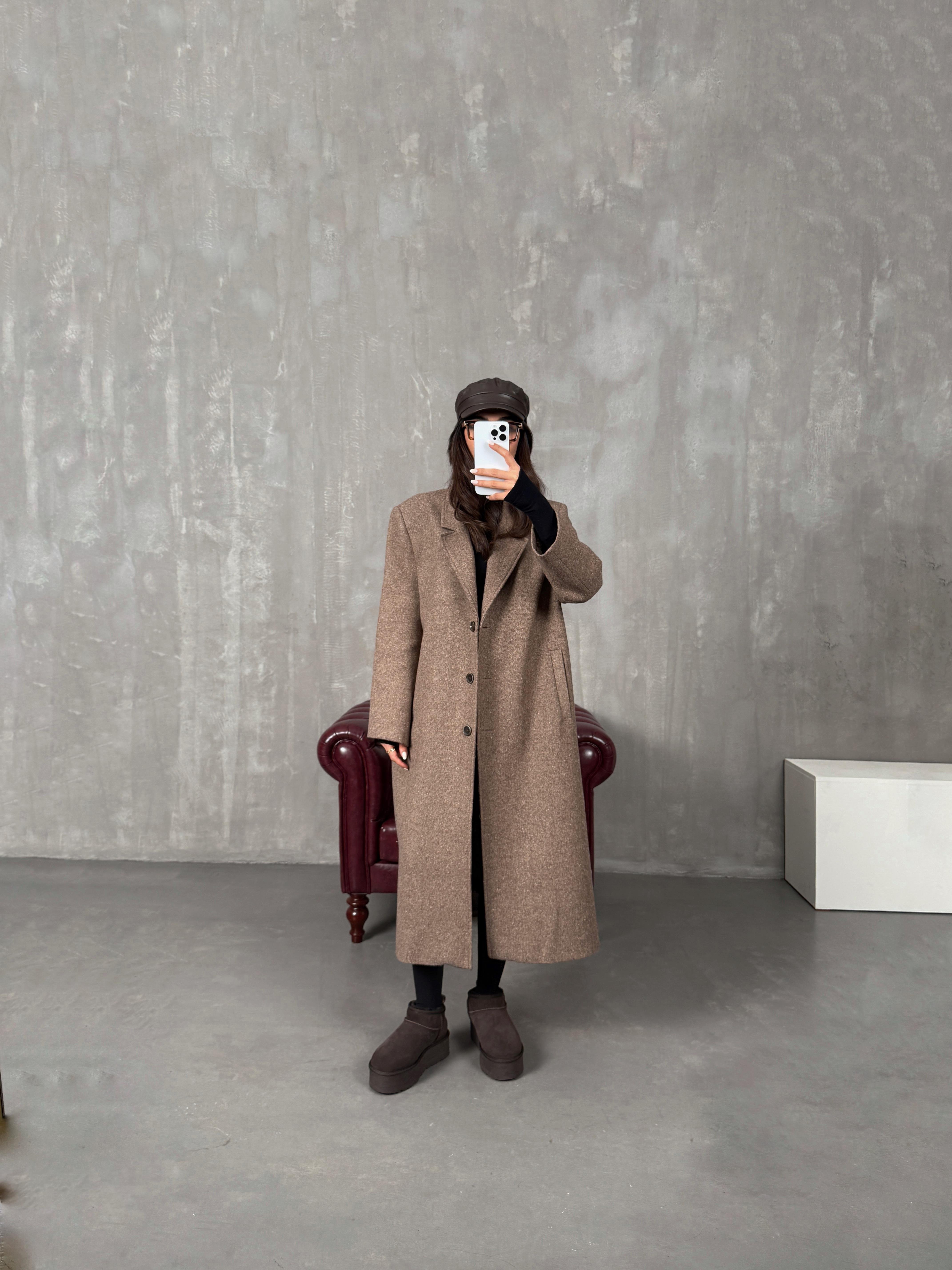 Nerisa Kahve Düğmeli Astarlı Premium KabanGausKABANGU100236