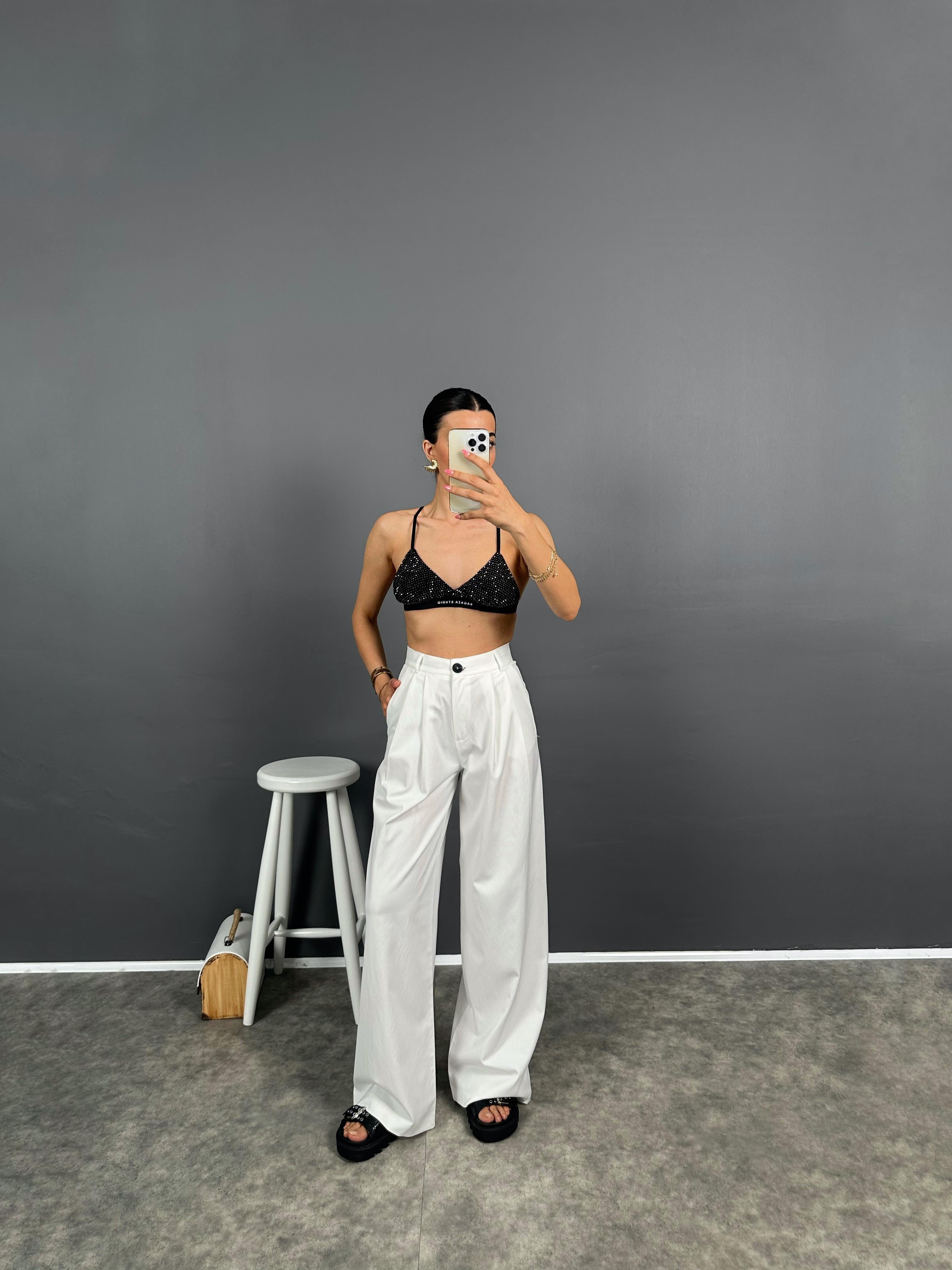 Avis Beyaz Poliviskon Bol Paça Pantolon