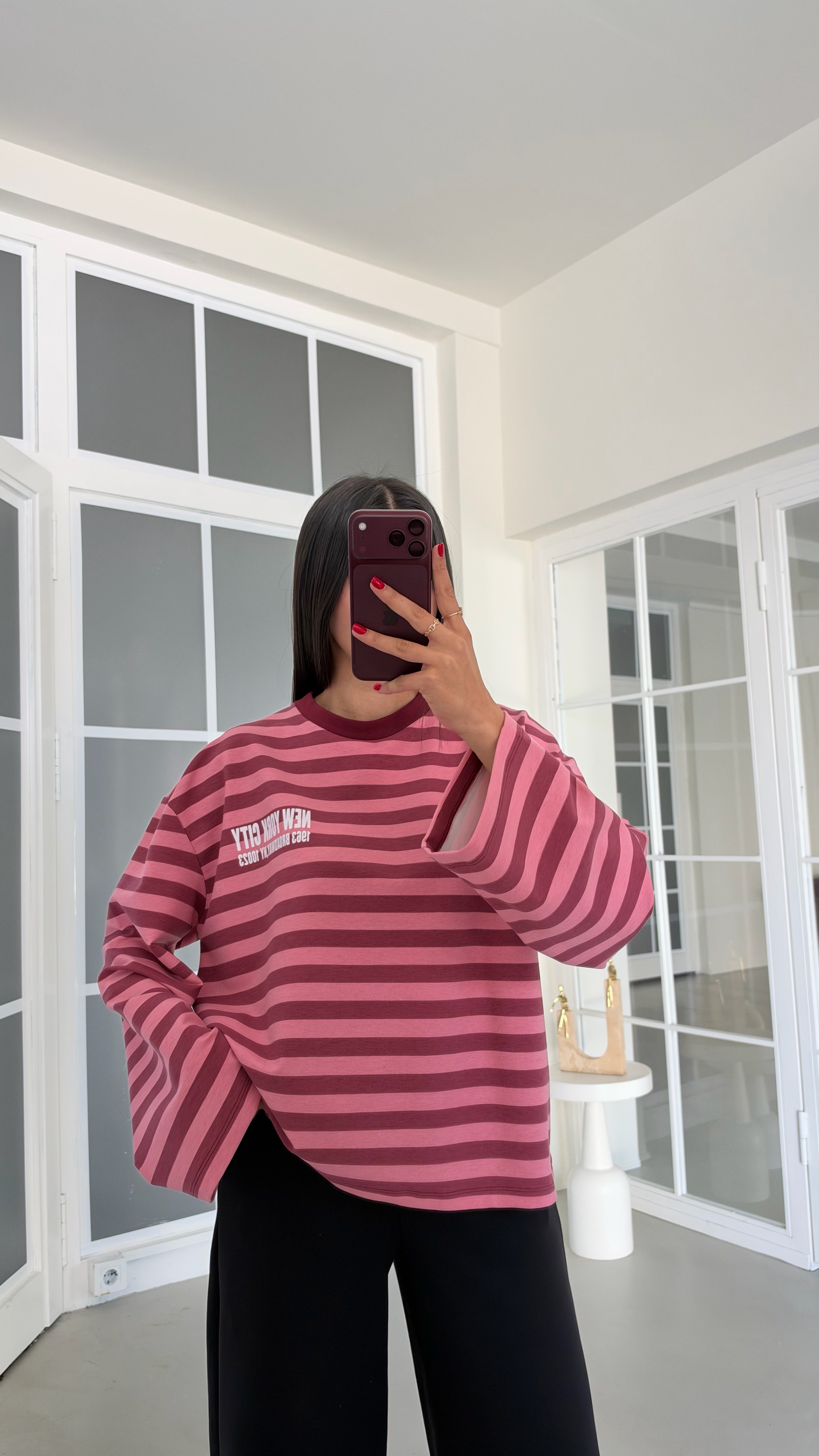Pembe Şeritli Baskılı Sweatshirt GAUS-02121 GAUS-02259GAUSSWEATSHIRTGAUS-02259