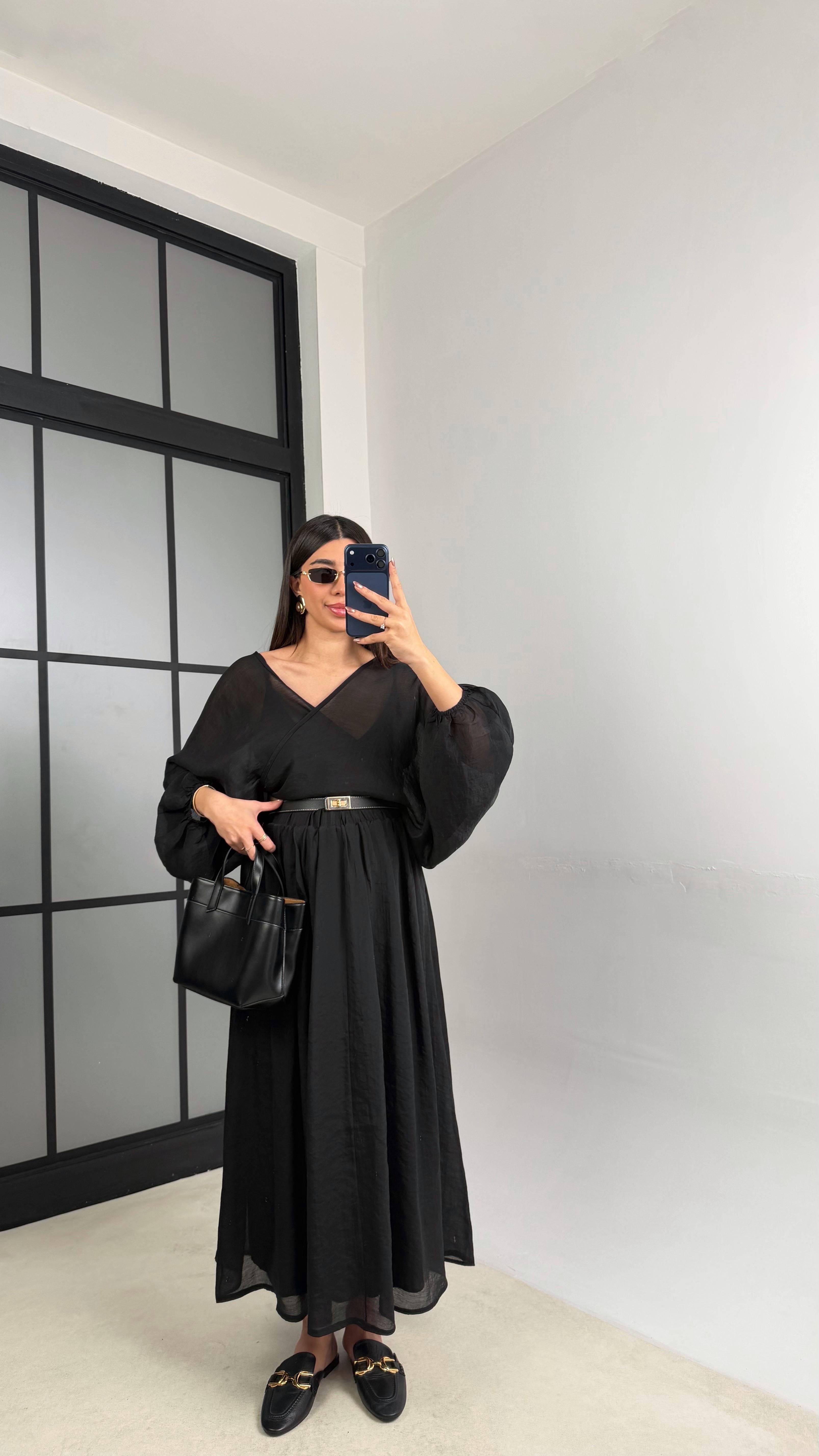 Siyah Transparan Üst Beli Lastikli Astarlı Etek Takım GAUS-01111GAUSTAKIMGAUS-01111