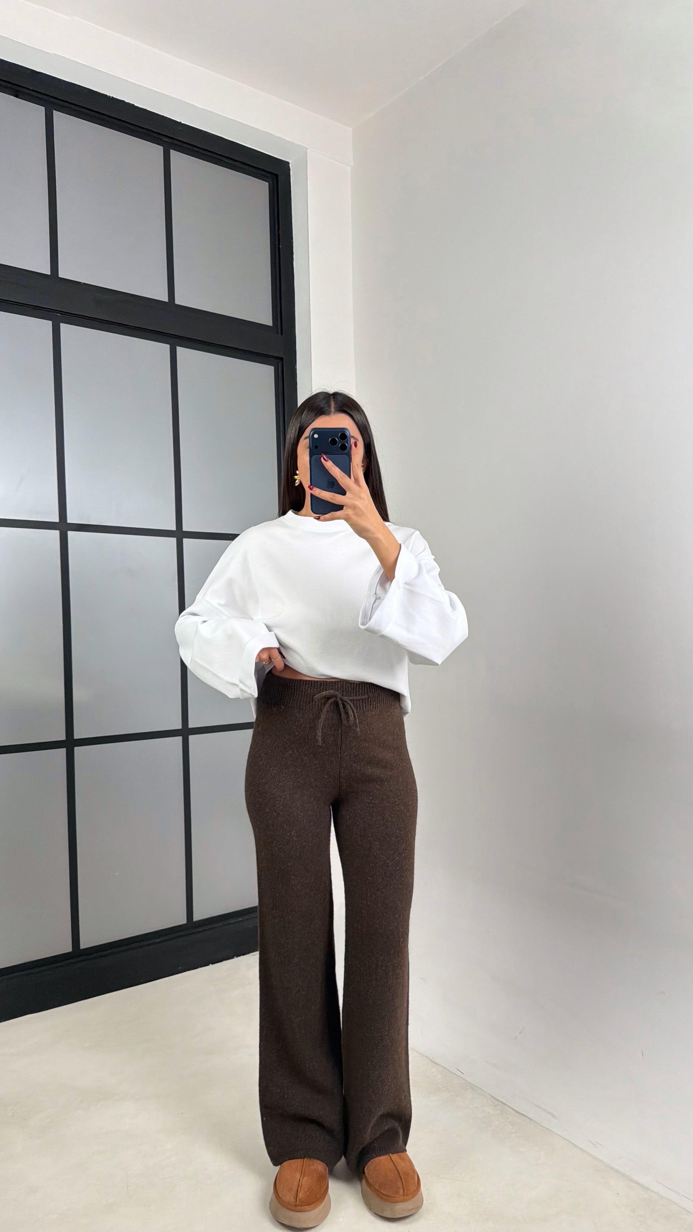 Acı Kahve Beli Lastikli Yumuşak Dokulu Triko Pantolon GAUS-00652GAUSPANTOLONGAUS-00652