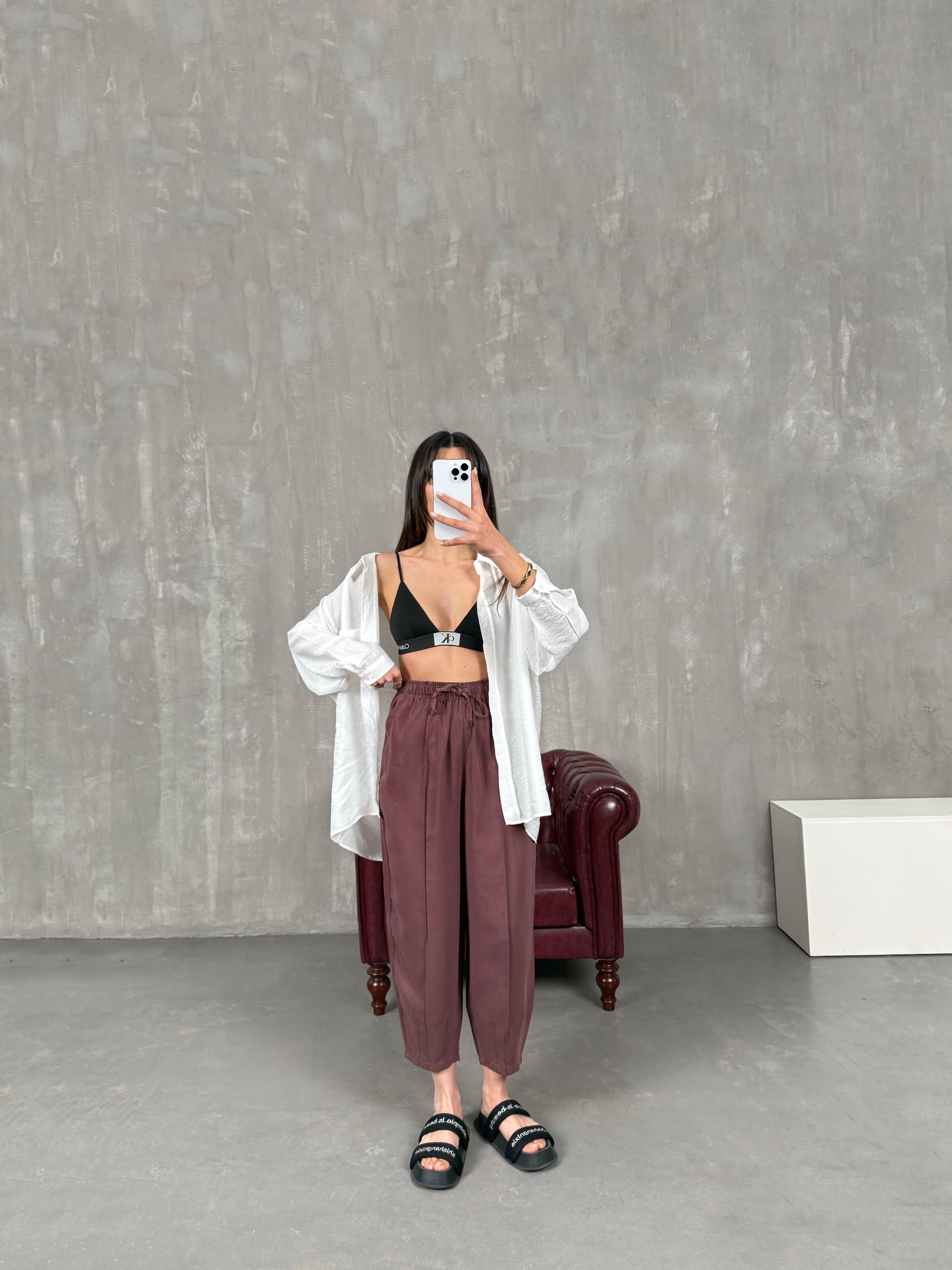 Orfi Bordo Çımalı Tensel Şalvar Pantolon