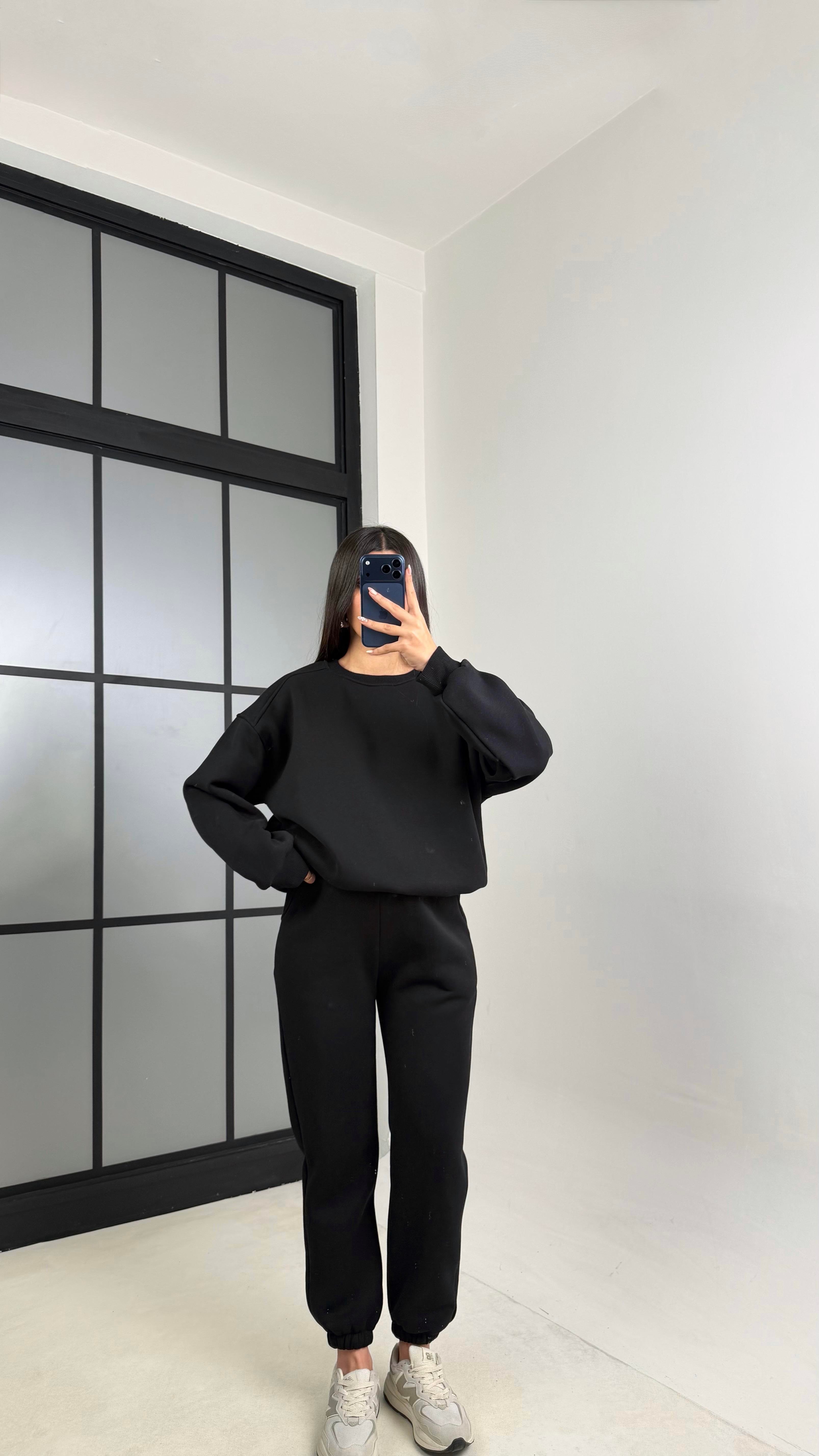 Siyah 3 İplik Şardonlu ZR Model Sweatshirt Eşofman Takım GAUS-00809GAUSTAKIMGAUS-00809