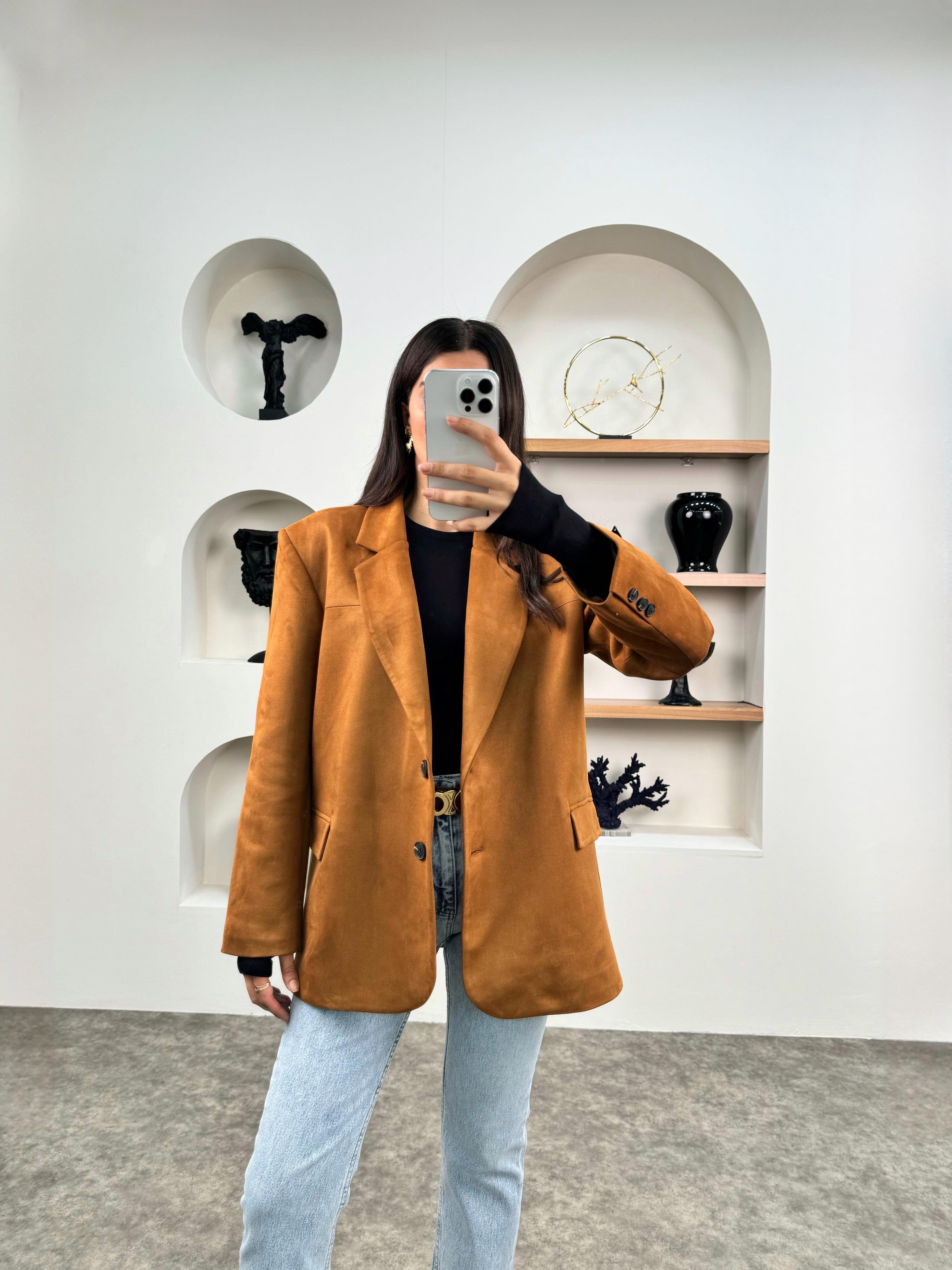 Gris Taba Süet Astarlı Blazer CeketGausCEKETGU009022
