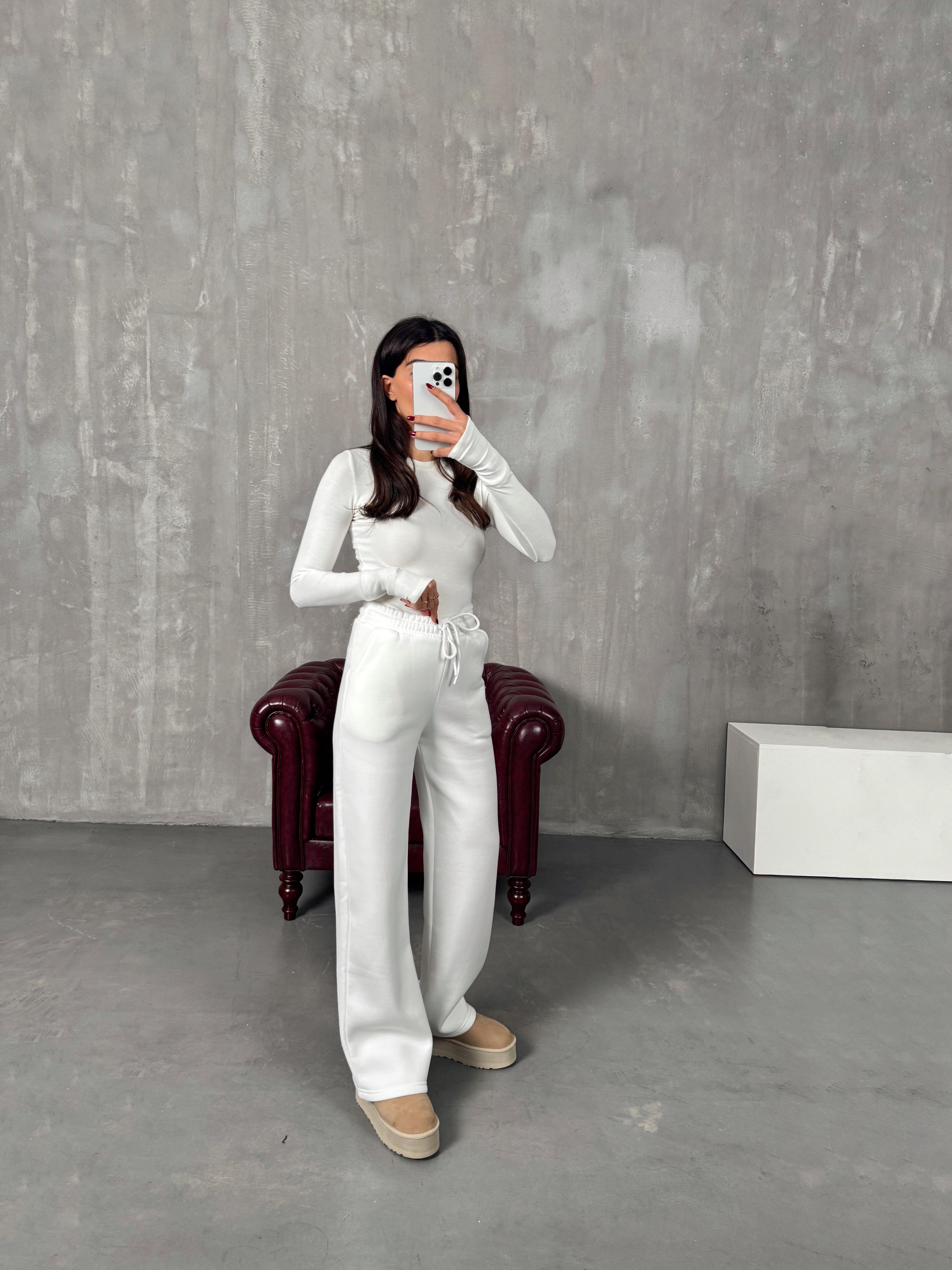 Seps Beyaz Üç İplik Şardonlu Cepli Eşofman AltıGausEŞOFMANGU00904025