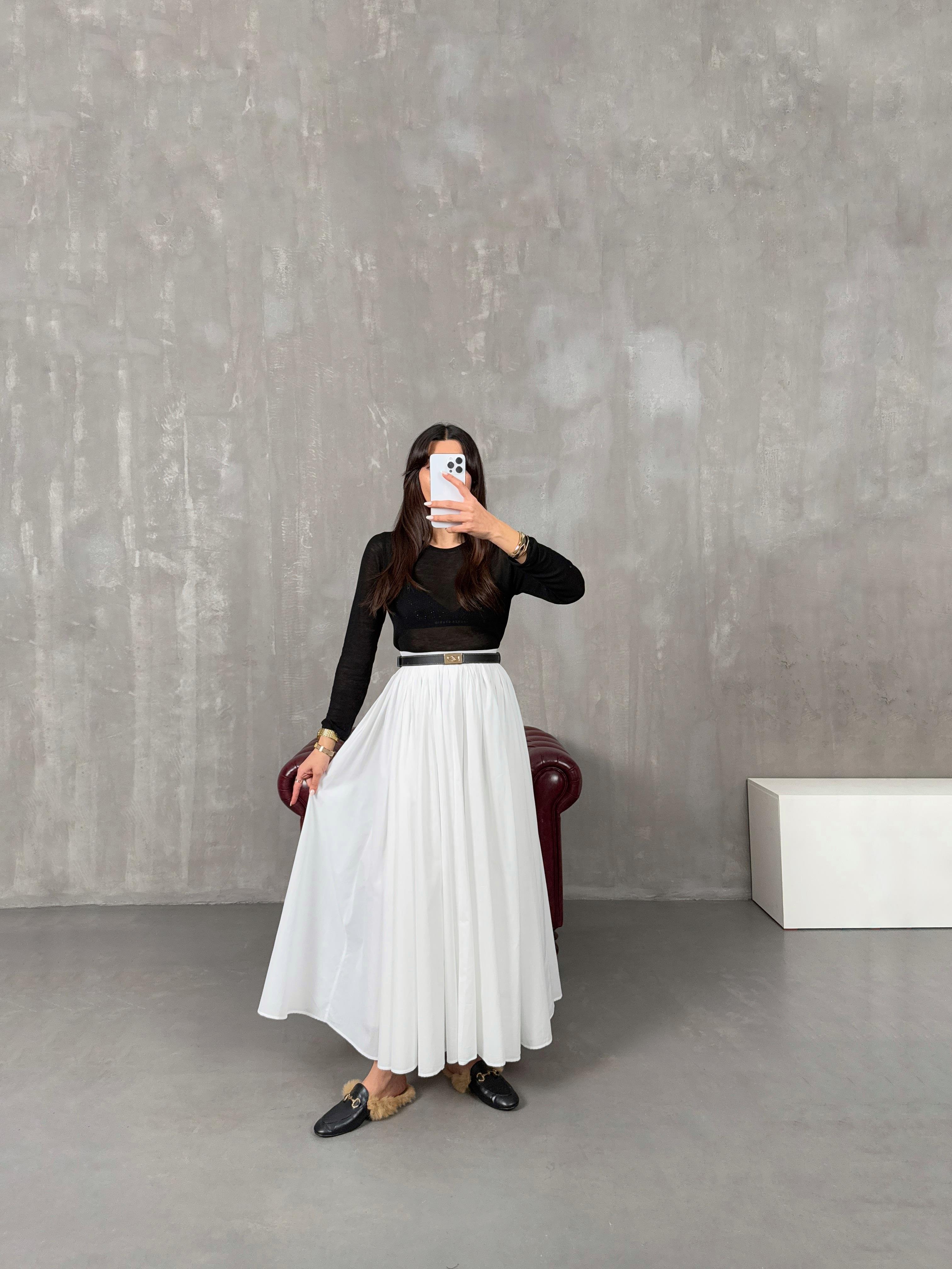 Jolena Beyaz Astarlı Vual Kumaş Etek