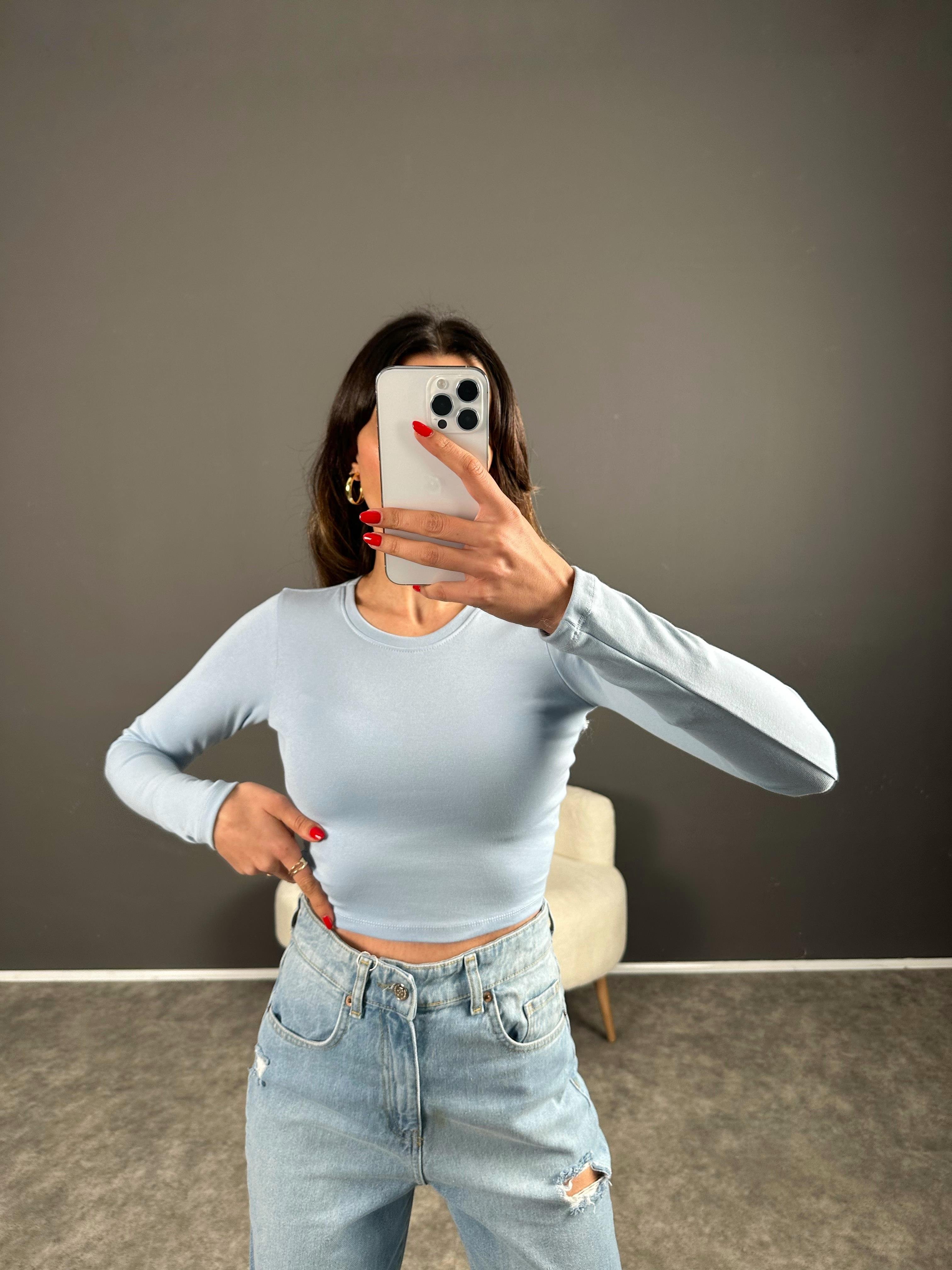 Mavi ZR Model Basic Uzun Kollu Crop