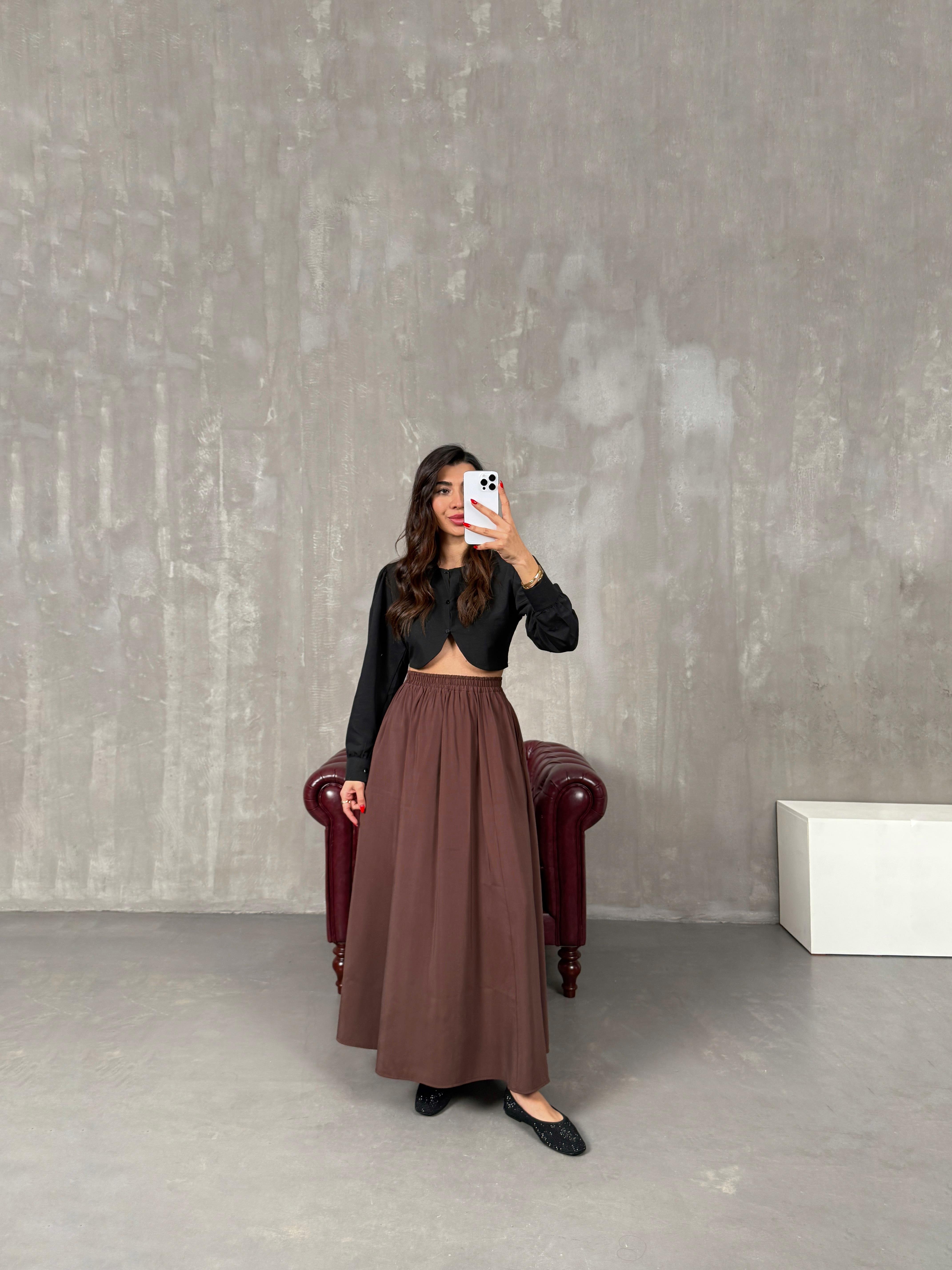 مونا تنورة طويلة بني مع جيب قماش تينسيل