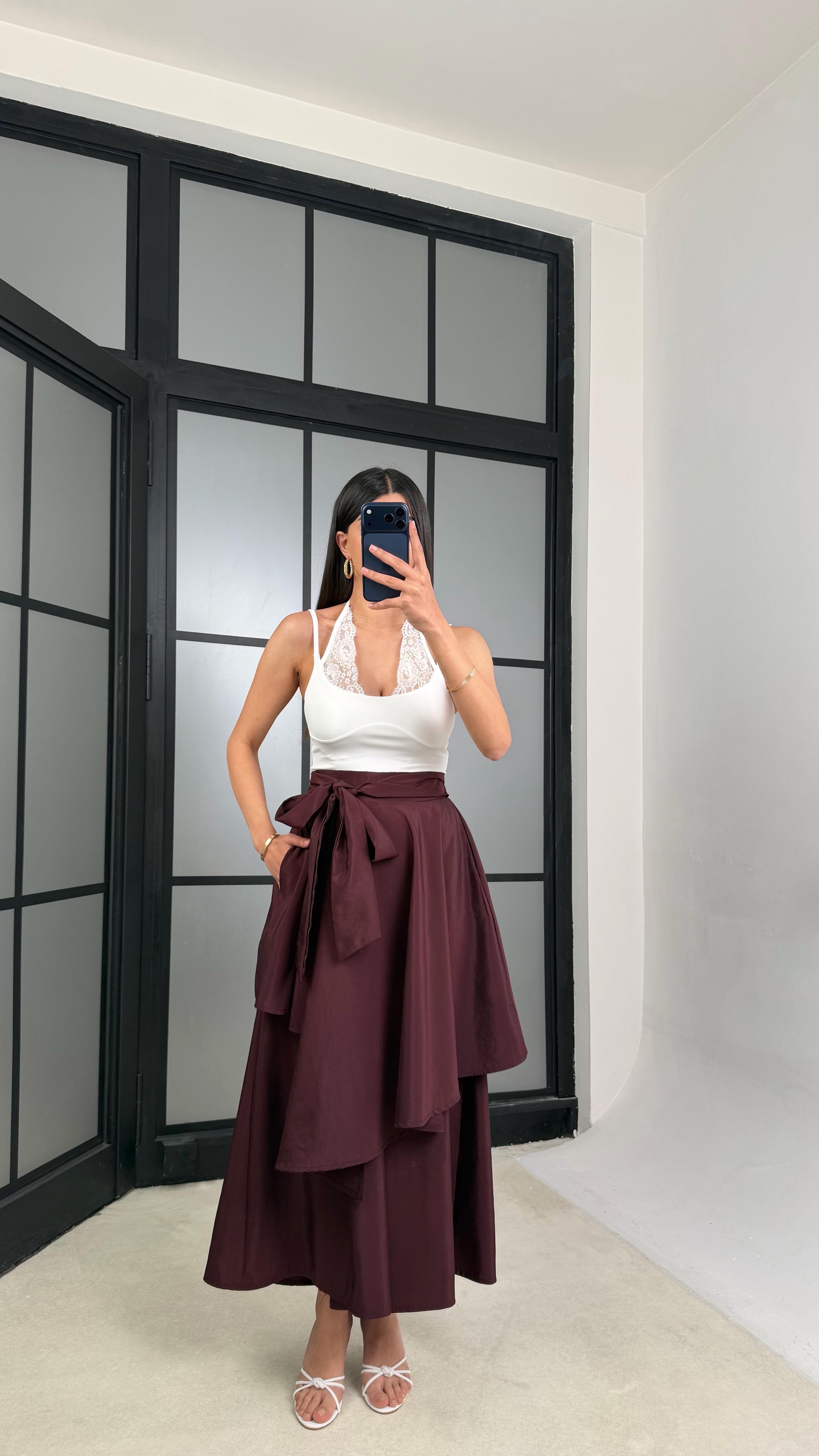 Mürdüm İthal Tencel Kumaş Tasarım Etek Pantolon GAUS-01412GAUSPANTOLONGAUS-01412