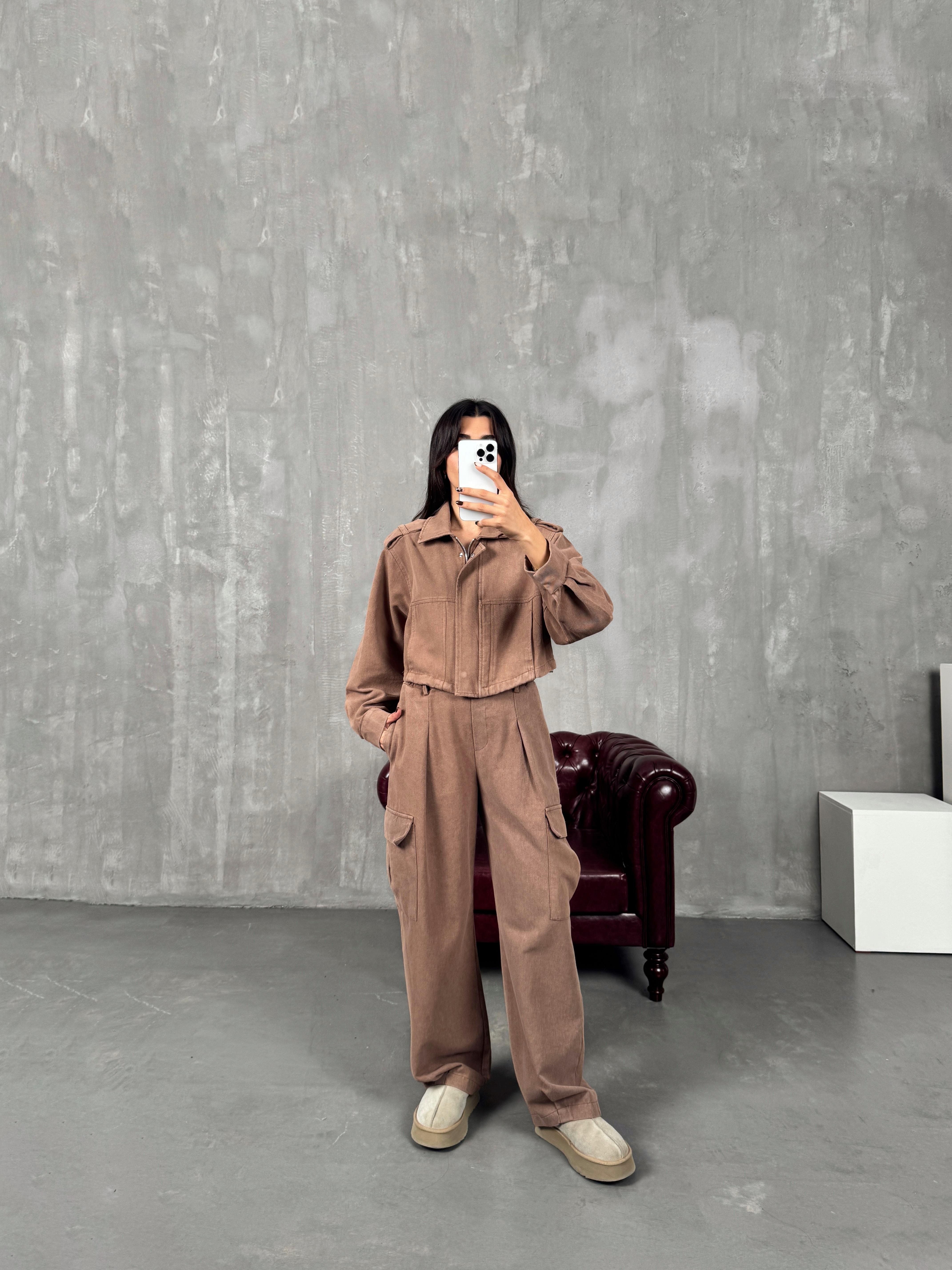 Blom Kahve Gabardin Beli Lastikli Cepli İkili TakımGausTAKIMGU00903802