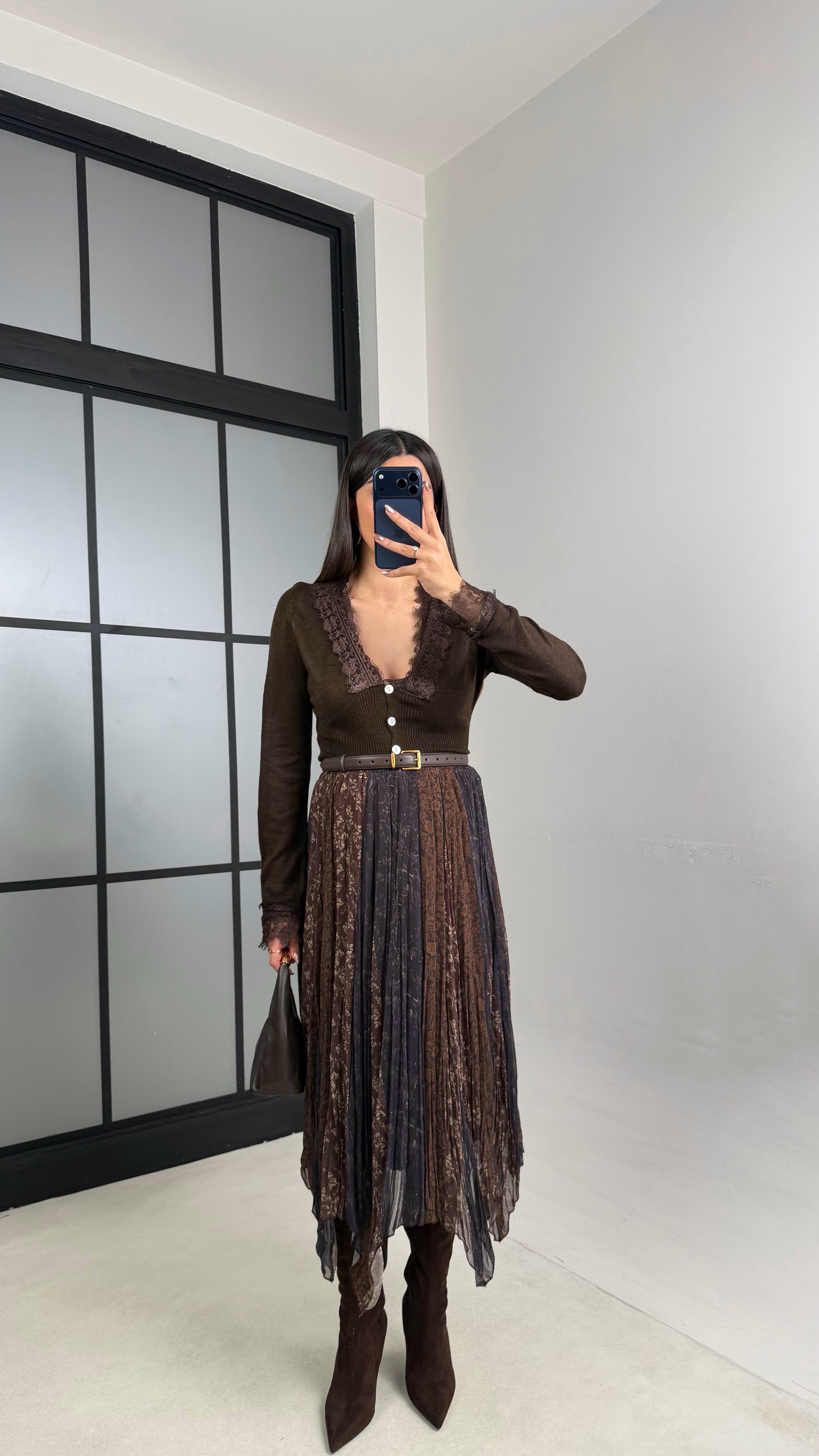 Lacivert Desenli Beli Lastikli Astarlı Tül Etek GAUS-01133GAUSETEKGAUS-01133