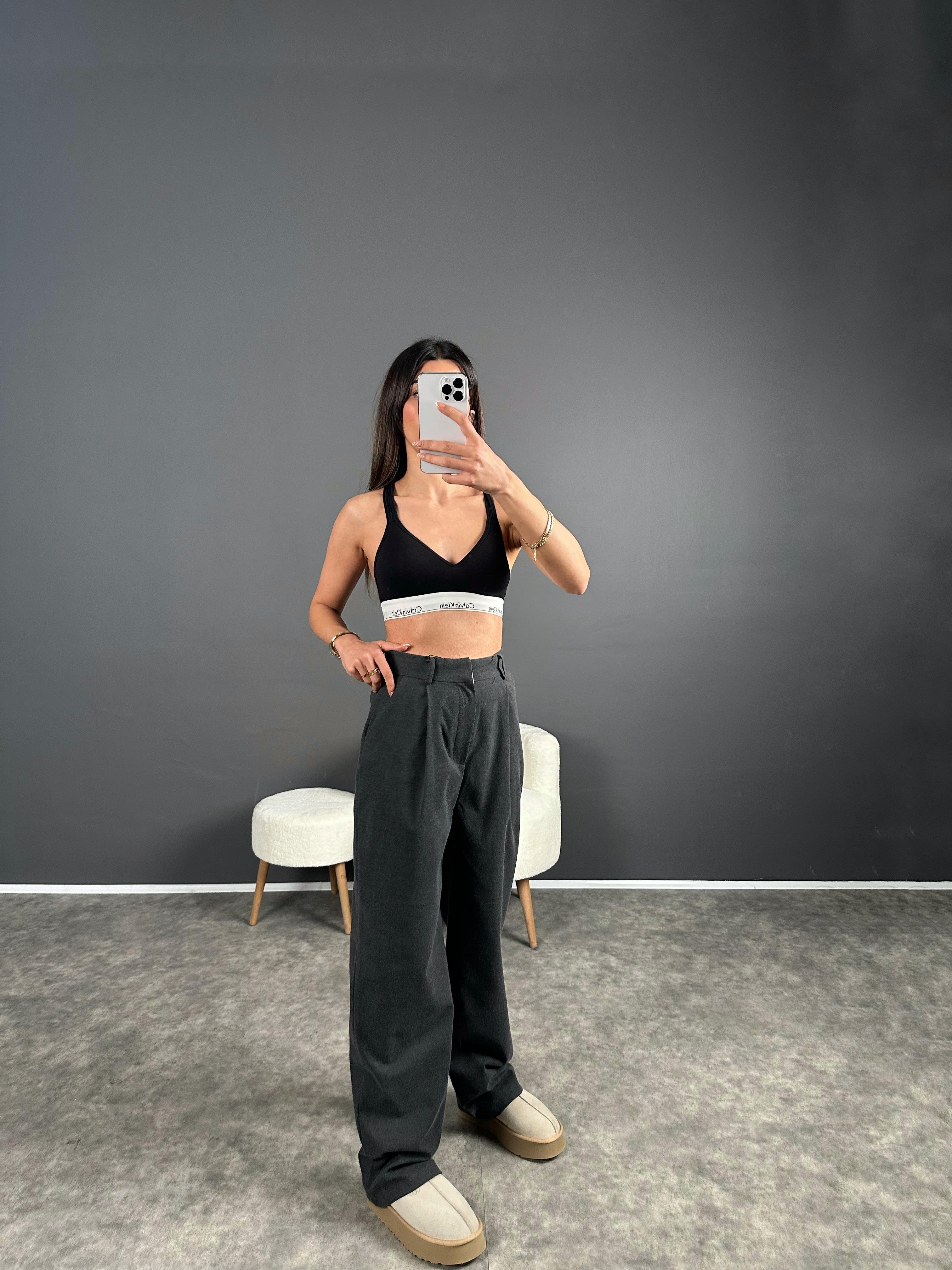 Antrasit  Premium Kalite Yünefek Palazzo Pantolon GausPANTOLONGU004148