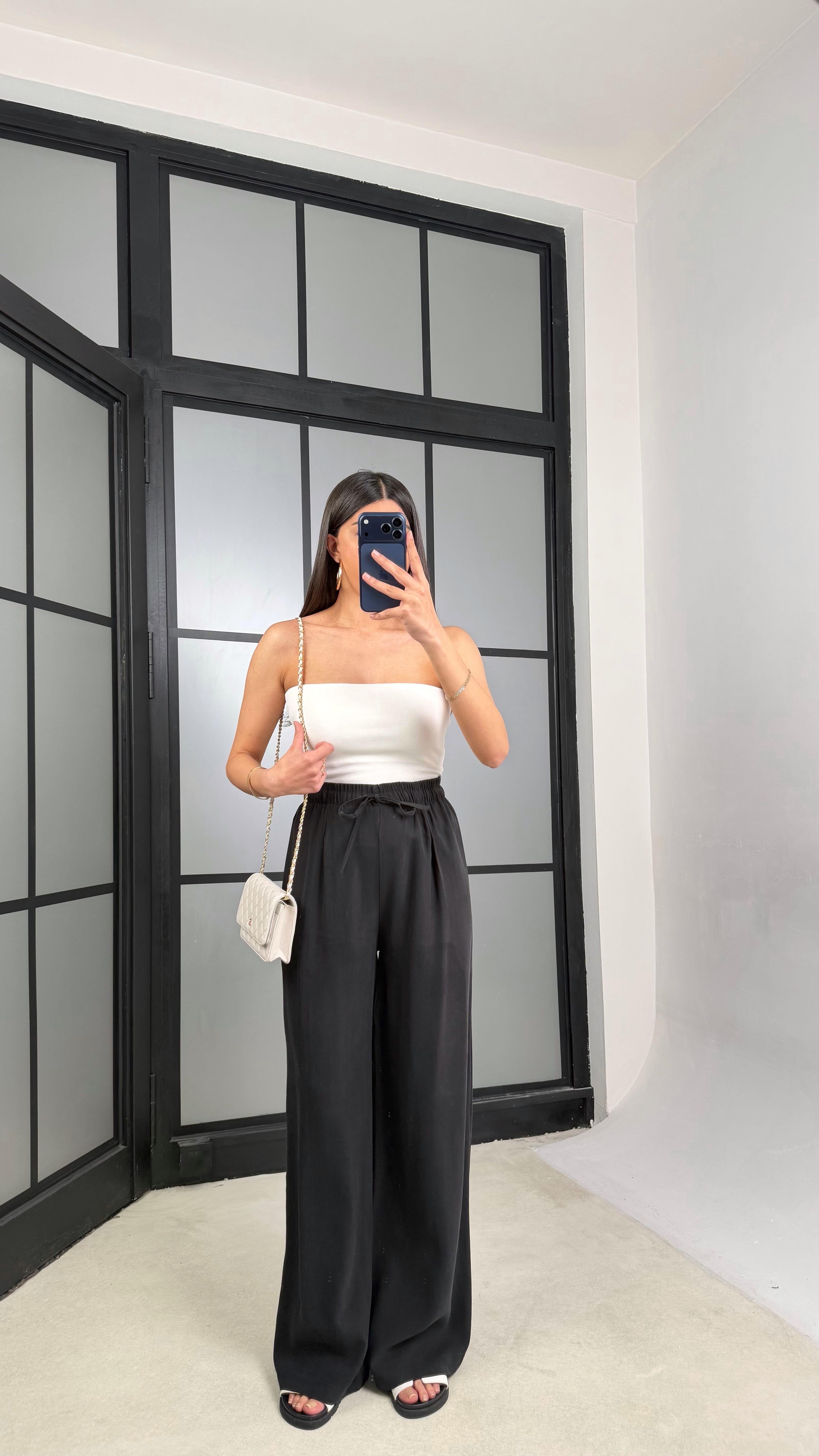 Siyah Beli Lastikli Tencel Pantolon GAUS-01331GAUSPANTOLONGAUS-01331