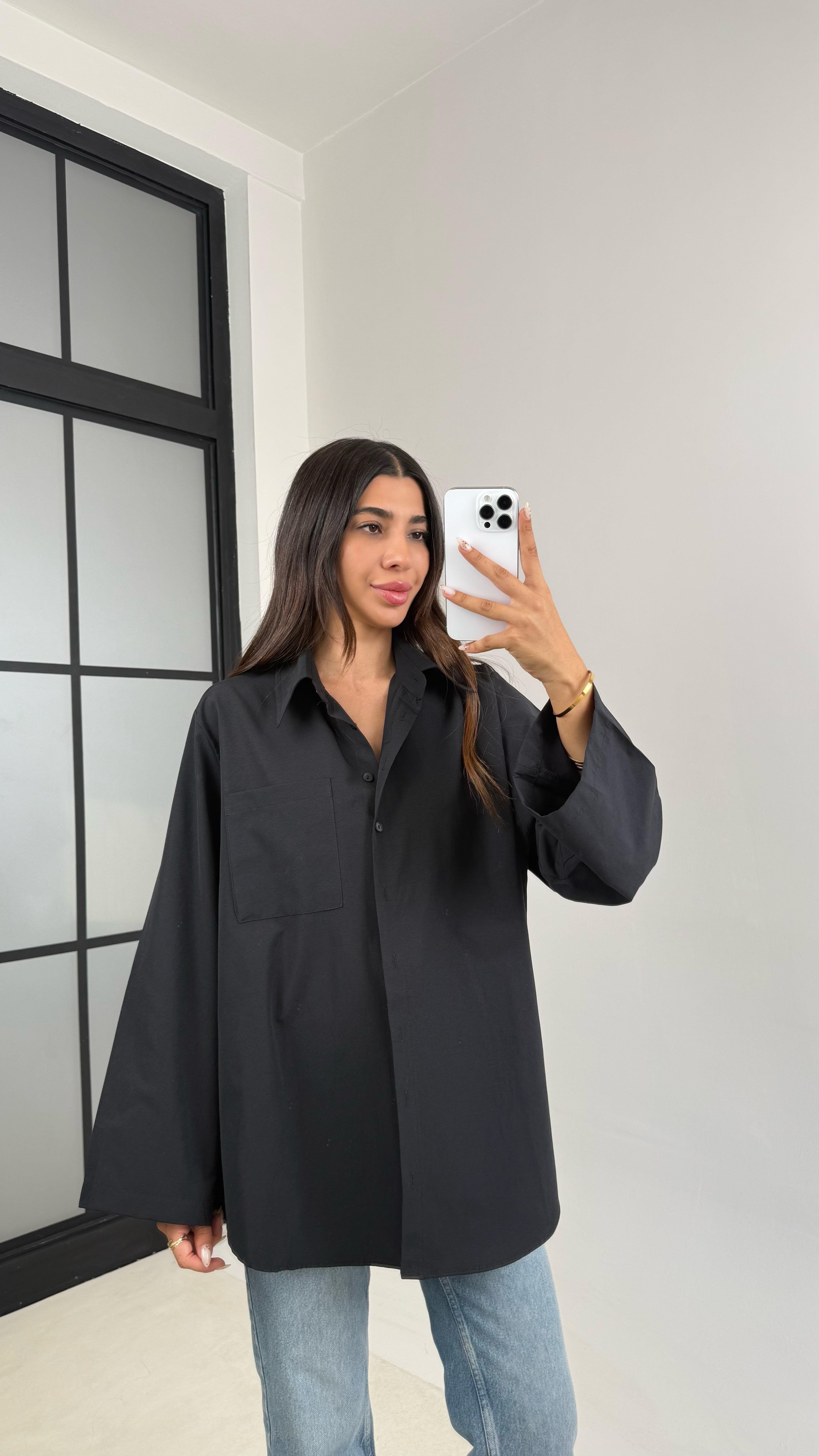Siyah Yarasa Kol Oversize Cep Detaylı Poplin Gömlek GAUS-0072GAUSGÖMLEKGAUS-0072