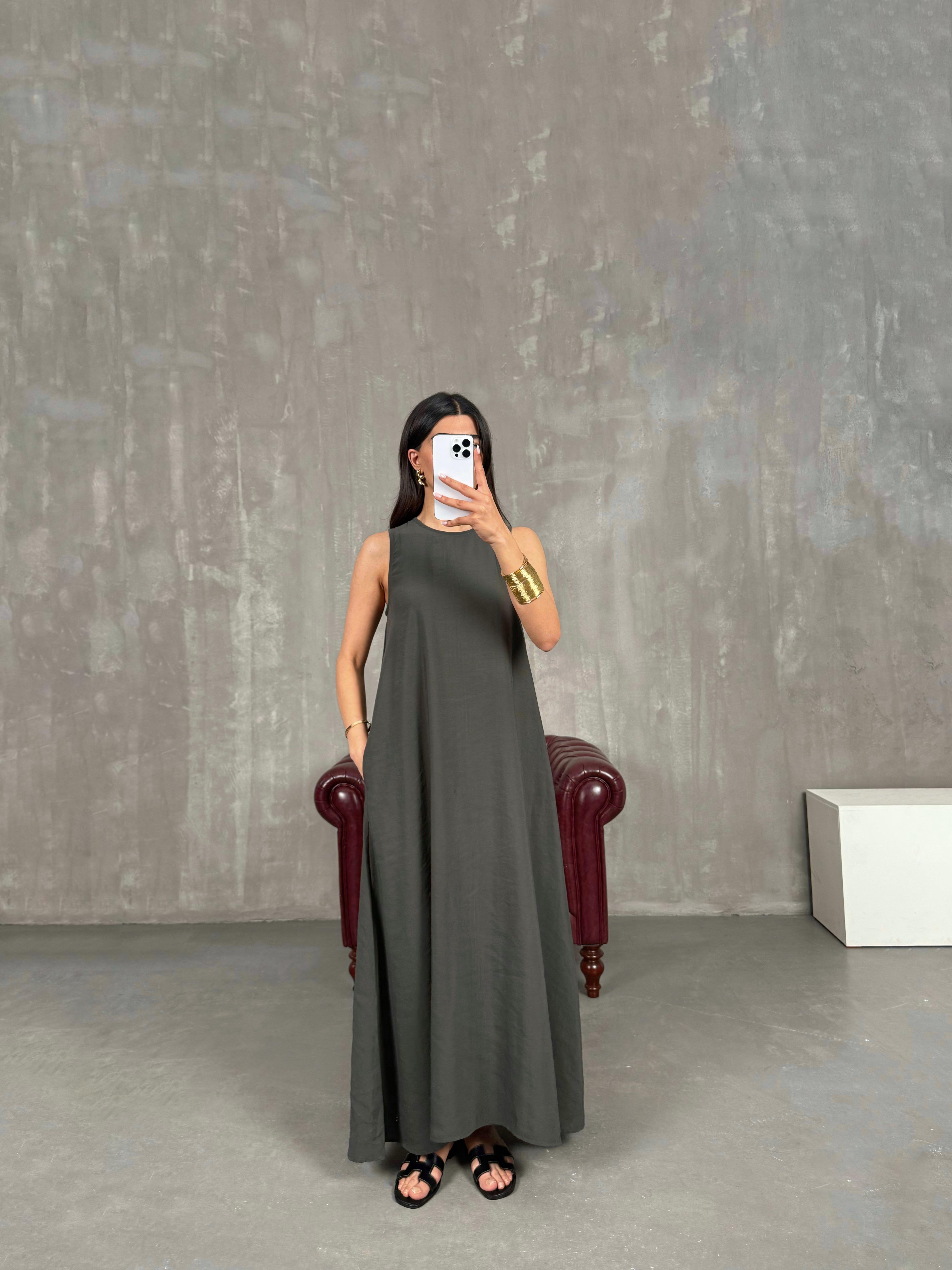 Antrasit Cepli Tensel Kumaş Elbise Gaus00263GausDressesGU1001608