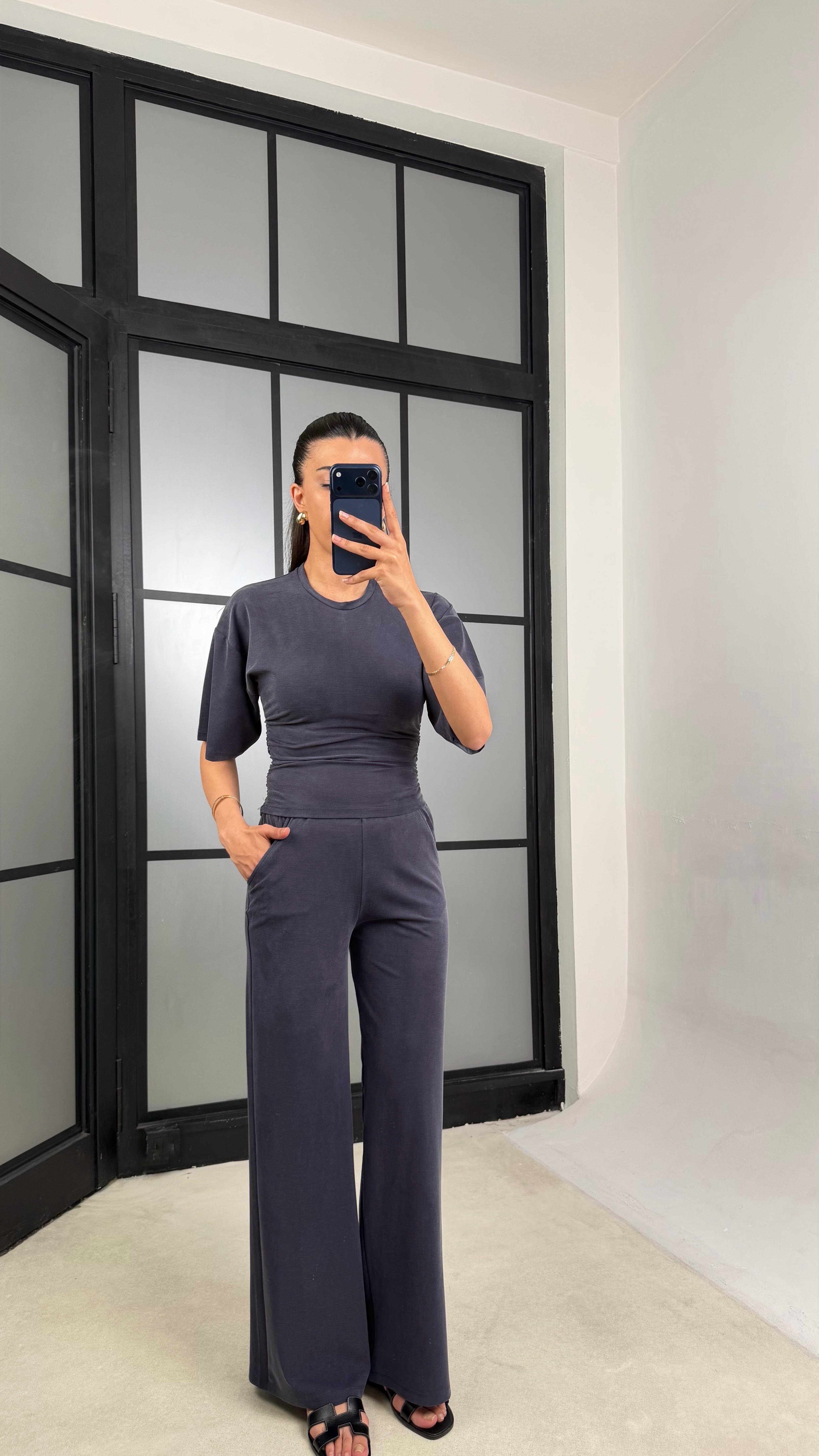 Lacivert Bluz Beli Lastikli Pantolon Muadil Takım GAUS-01547GAUSTAKIMGAUS-01547