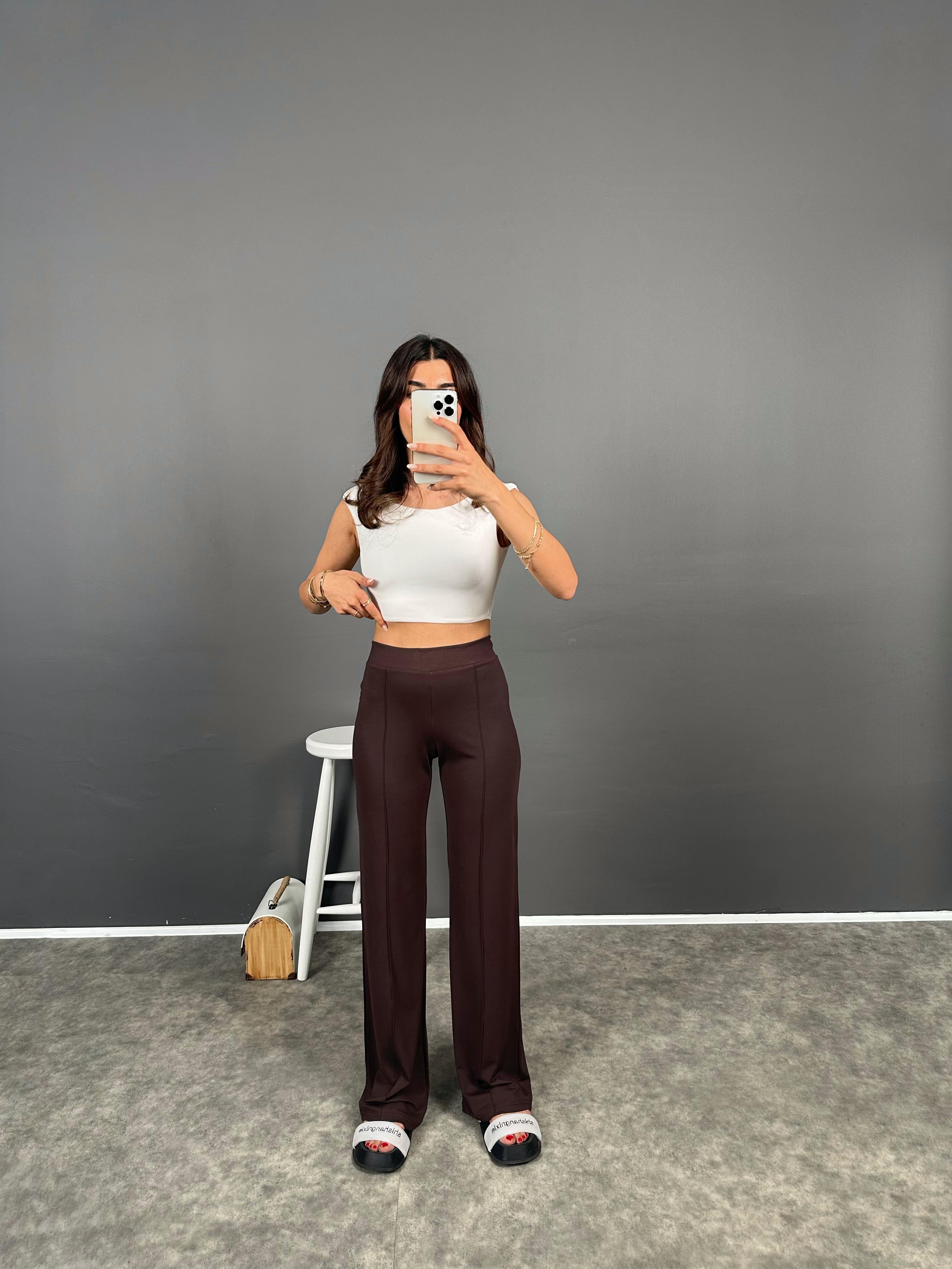 Bancy Kahve Çımalı Rahat Modal PantolonGausPANTOLONGU008397