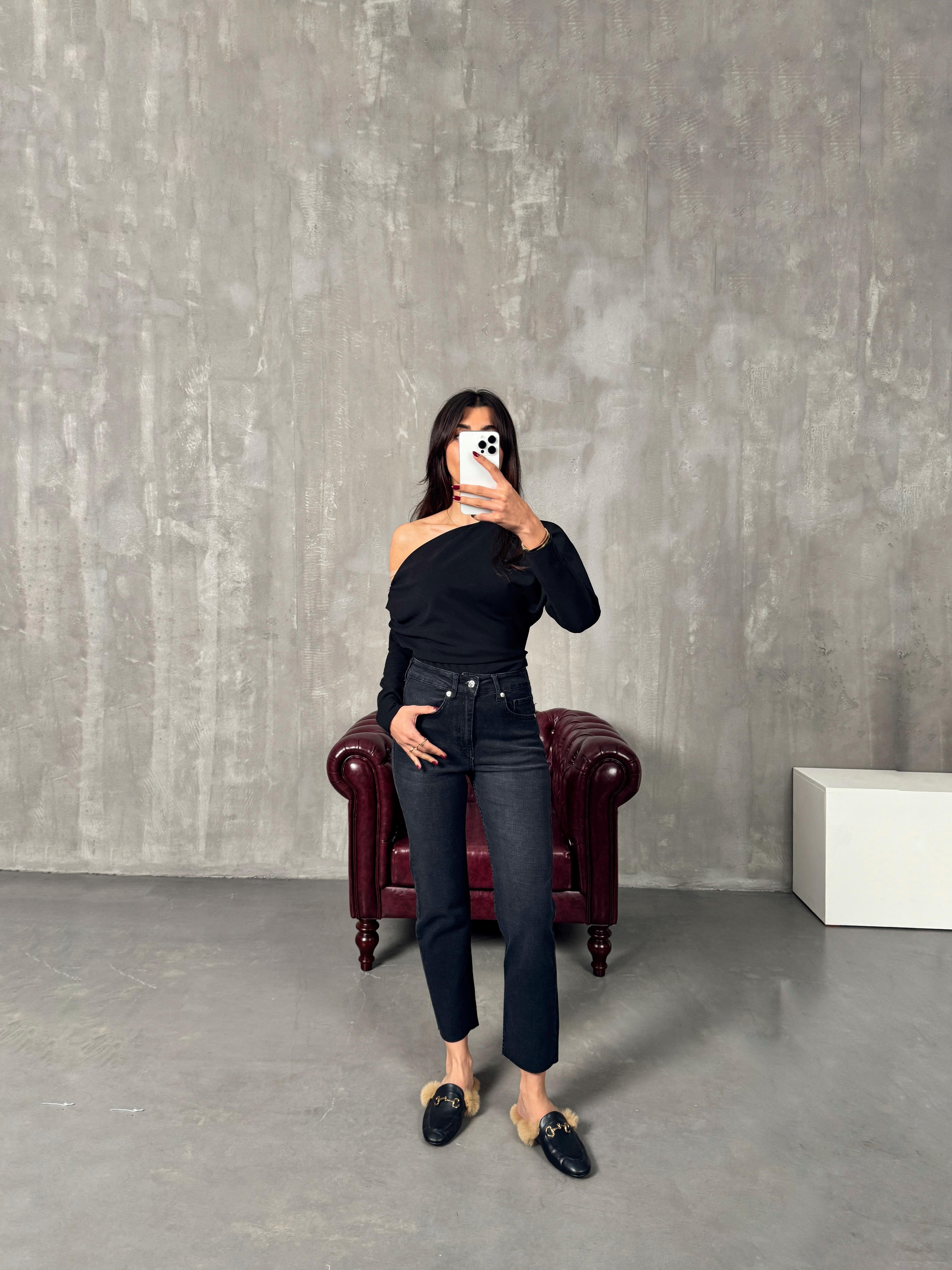 Benet Füme ZR Kesik Paça Likralı Mom Jean