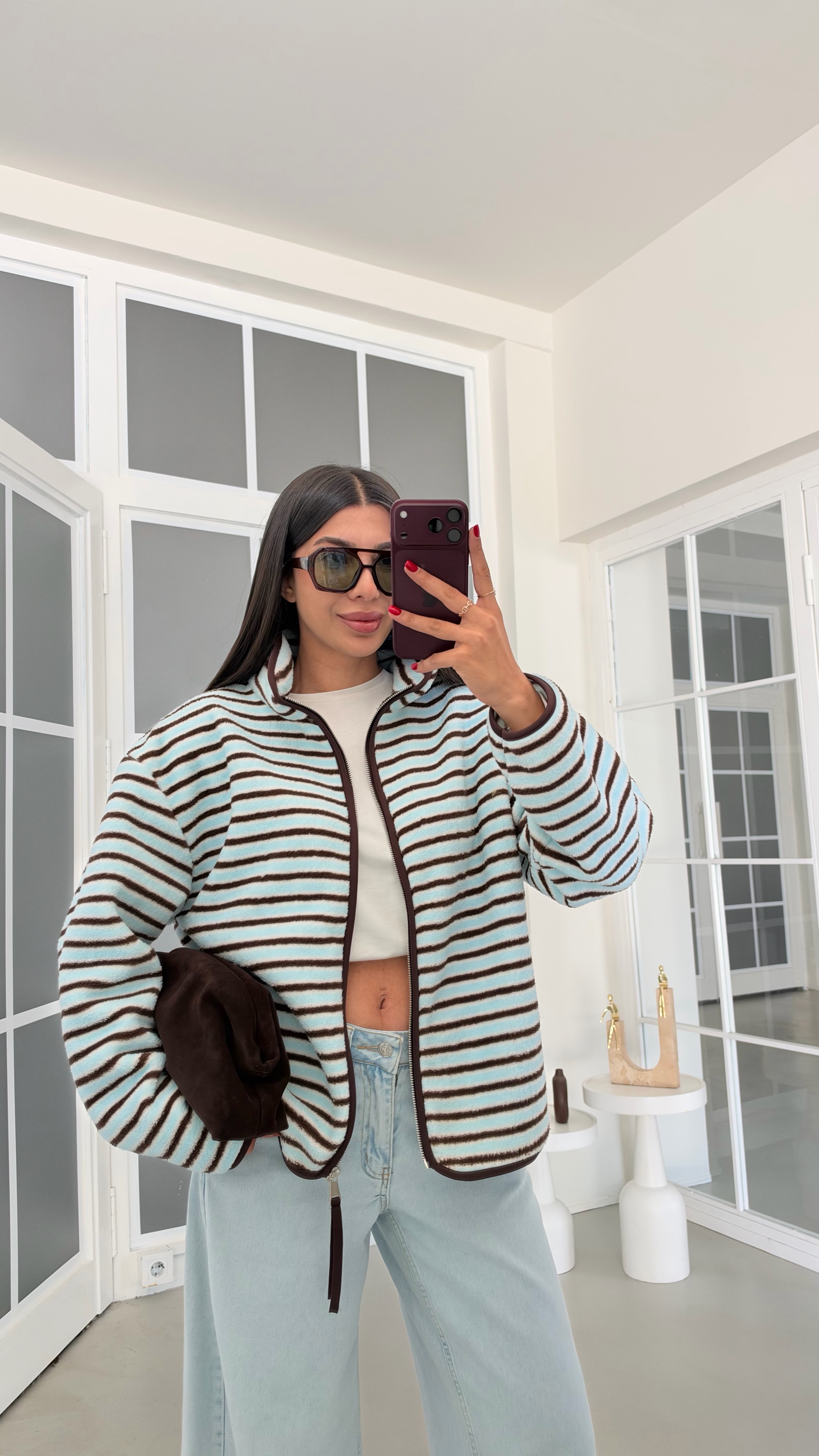 Turkuaz Şeritli Fermuarlı Polar Sweatshirt GAUS-01916 GAUS-02282GAUSSWEATSHIRTGAUS-02282