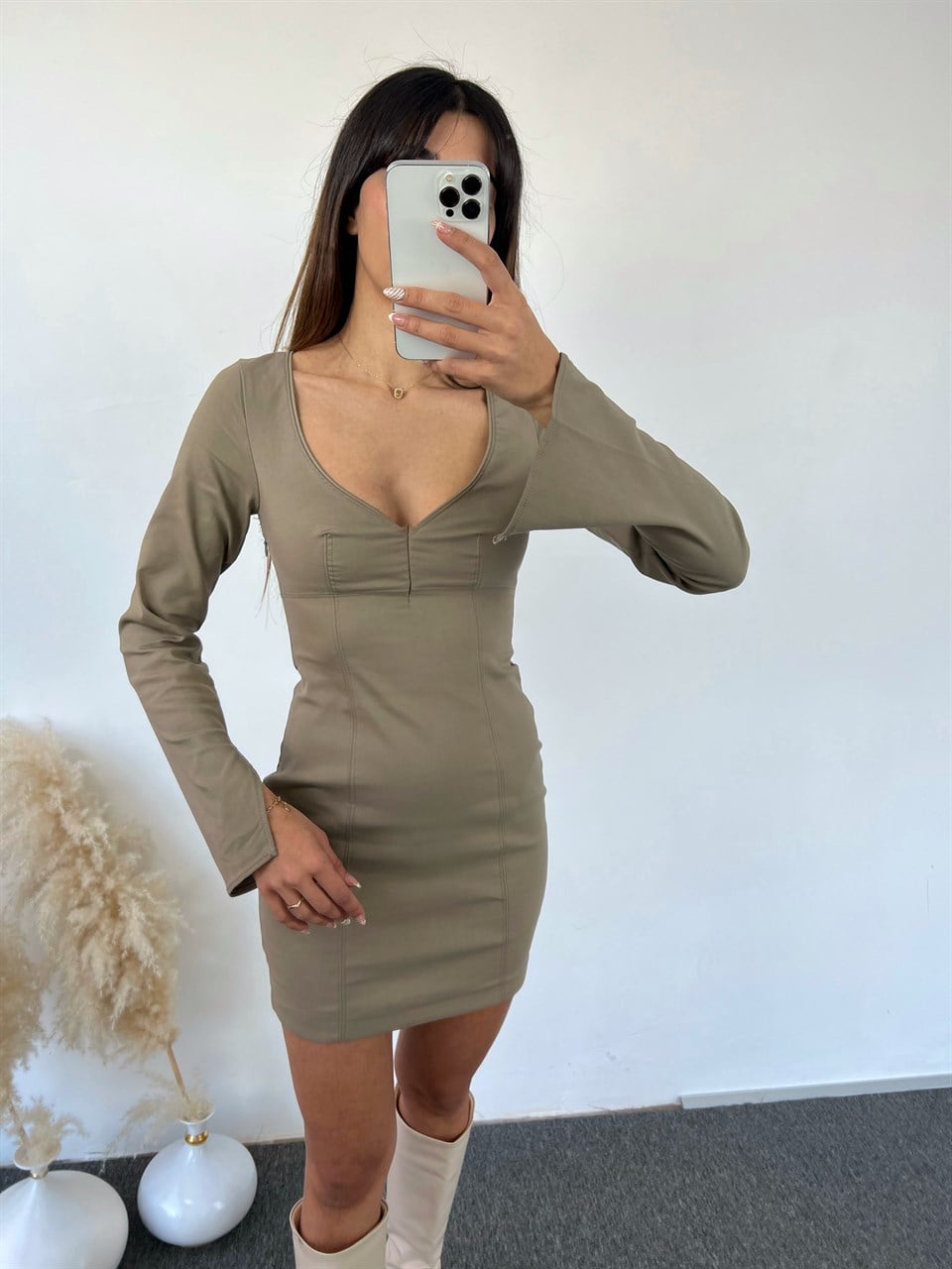 Eliza Koyu Nude Mini Elbise GausELBİSEGU00745