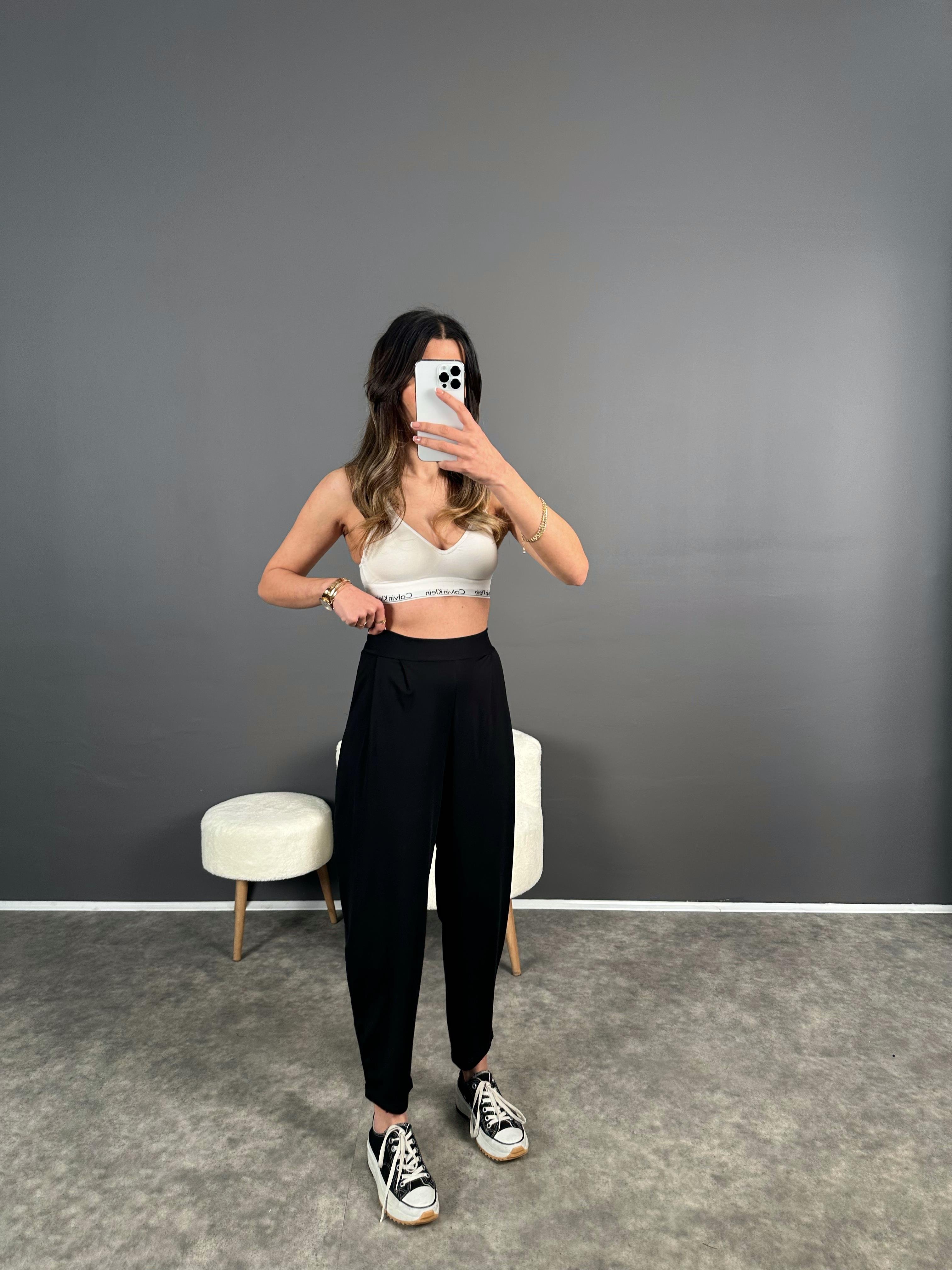 Tanya Siyah Yazlık Modal Kumaş Harem Pantolon GausPANTOLONGU004583