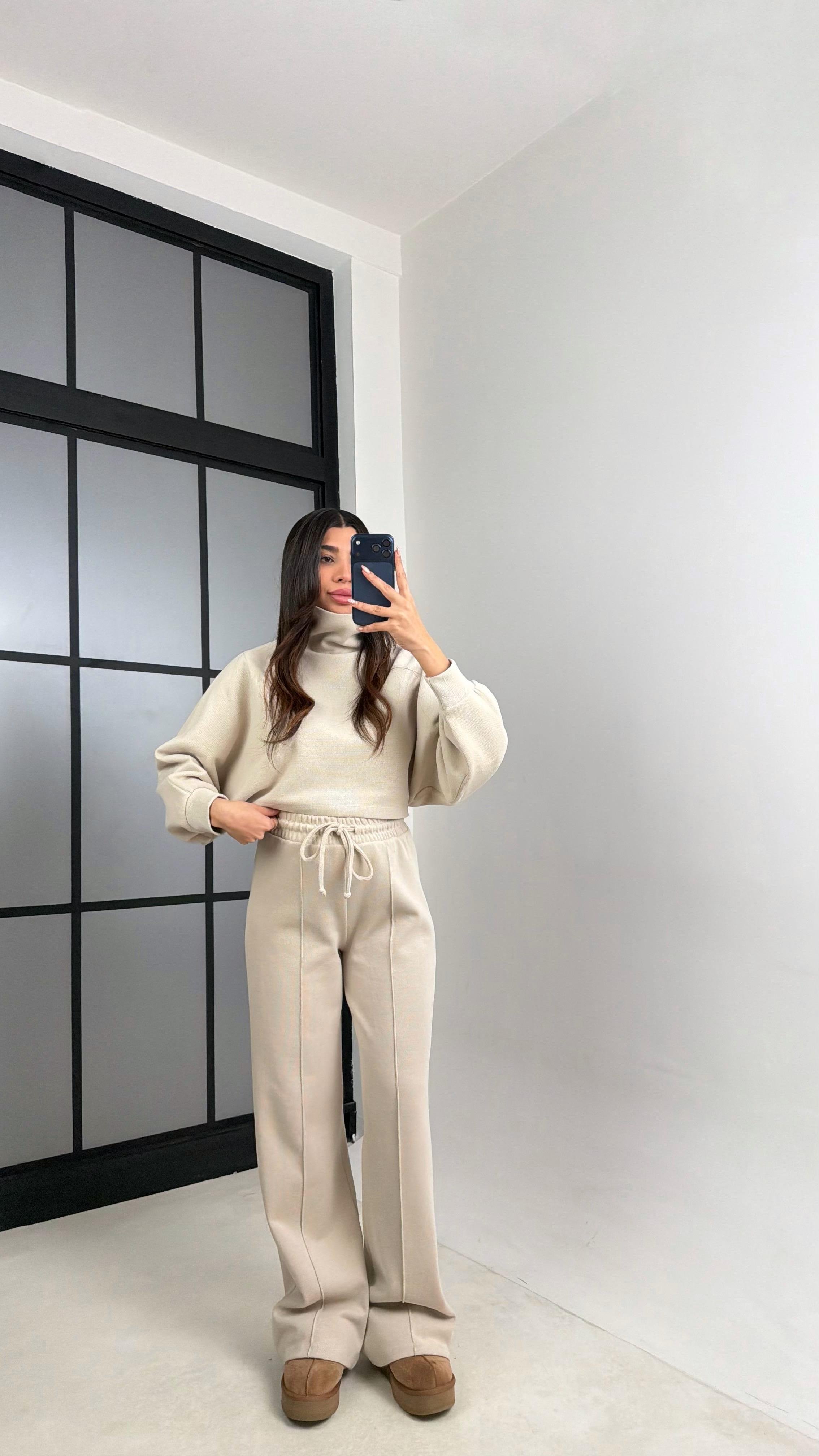 Taş Balıkçı Yaka Kazak Beli Lastikli Pantolon Premium Takım GAUS-00898GAUSTAKIMGAUS-00898