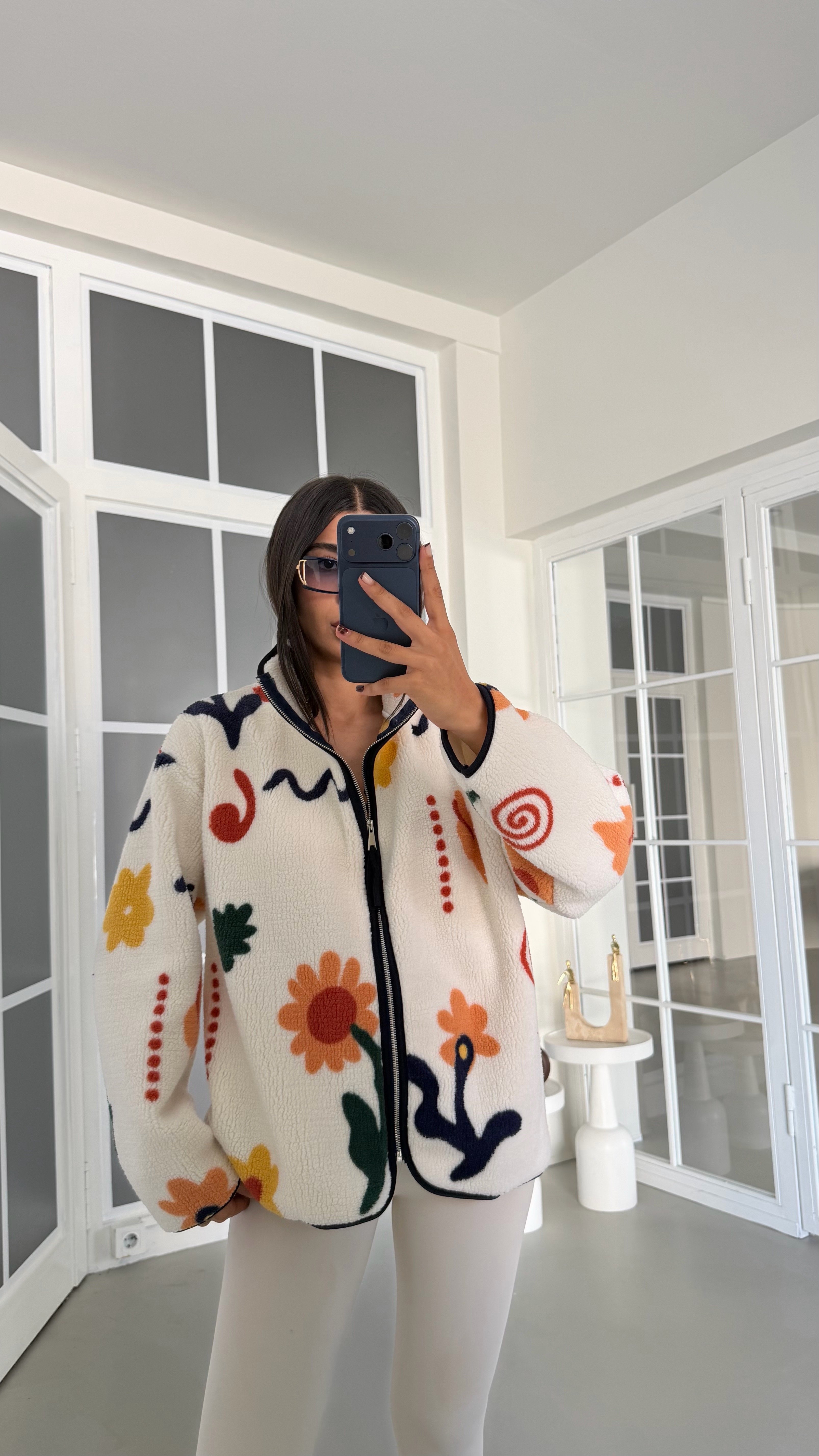 Çok Renkli Çiçek Desenli Fermuarlı Polar Sweatshirt GAUS-01916 GAUS-01930GAUSSWEATSHIRTGAUS-01930