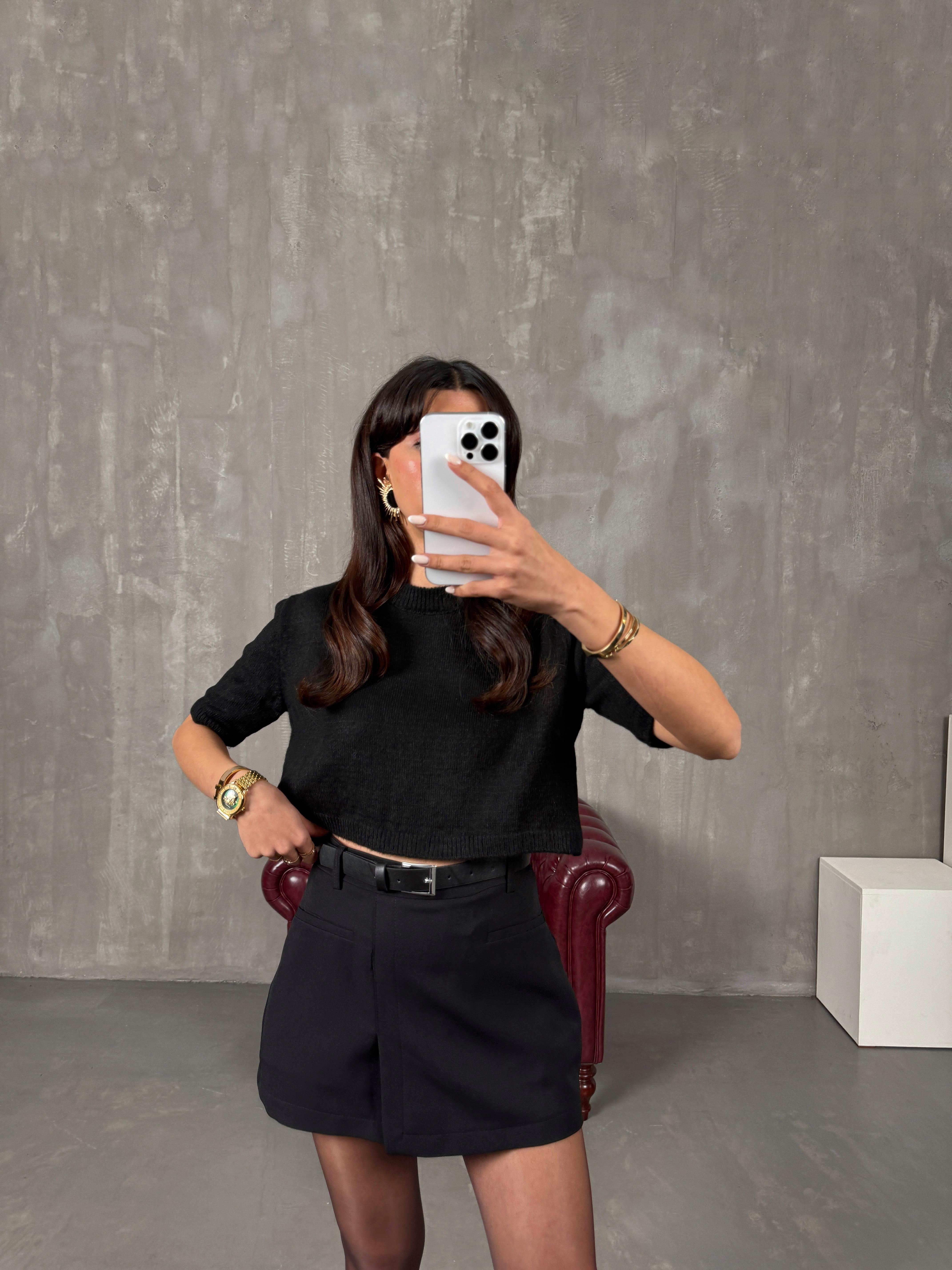 Pastel Siyah Kemerli Şort Etek