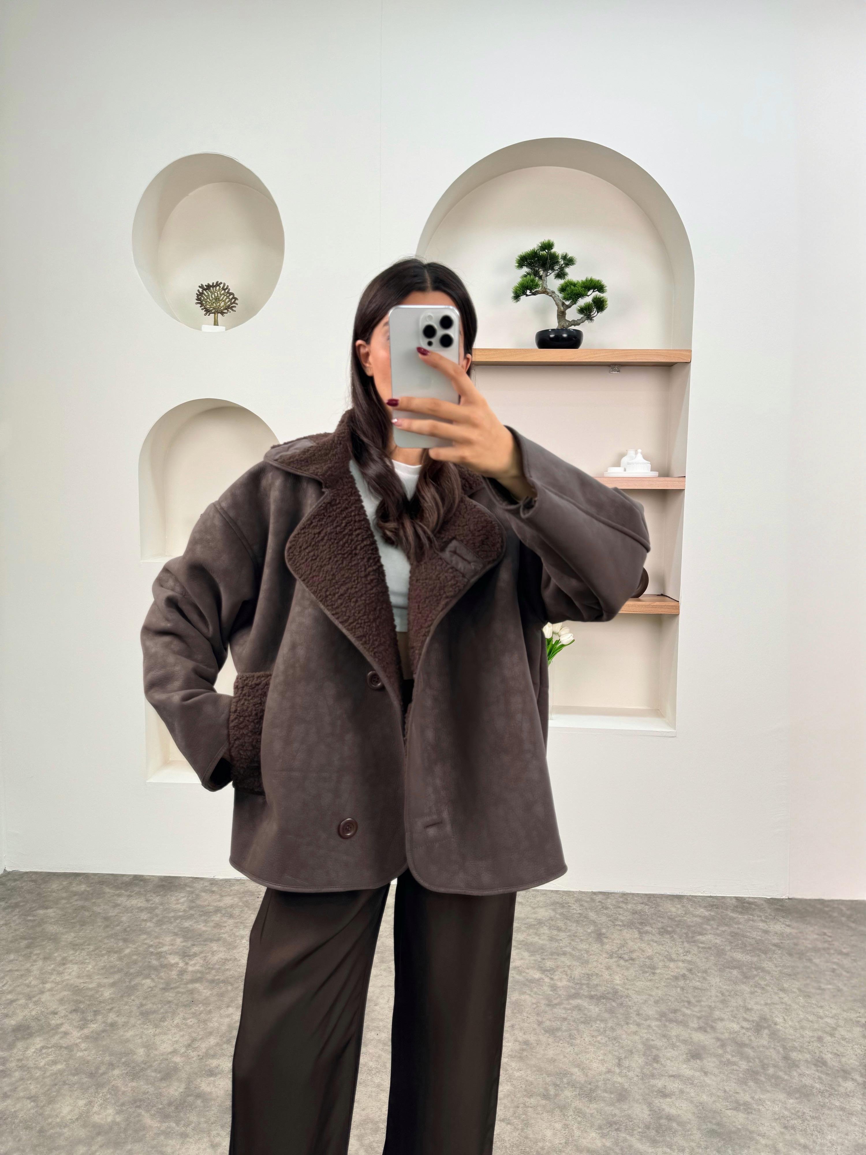 Rena Kahve ZR Model İçi Kürklü Ceket