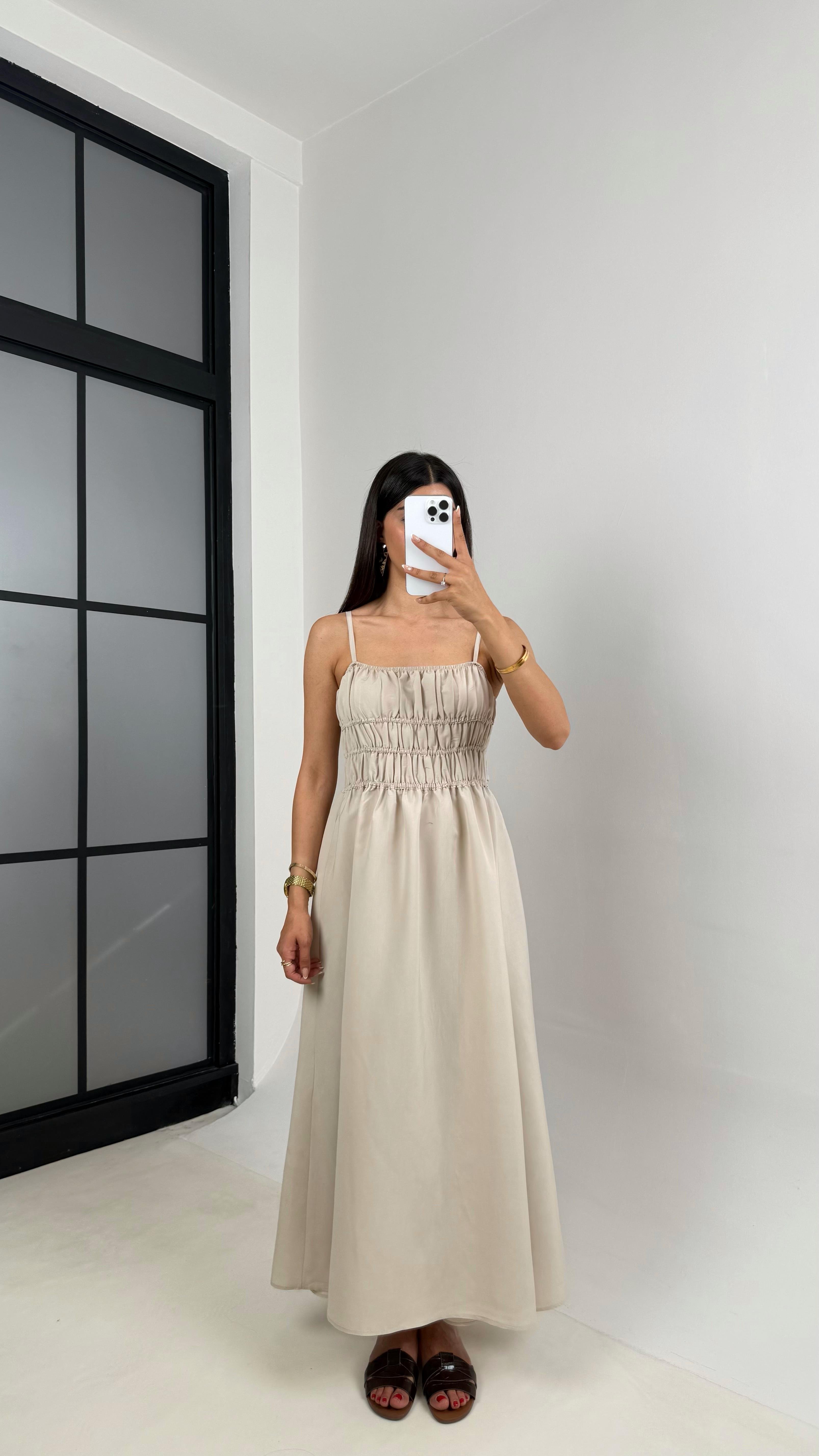 Taş Ayarlanabilir Askılı Gipeli MD Muadil Tencel Elbise Gaus00617GausELBİSEGU1002443