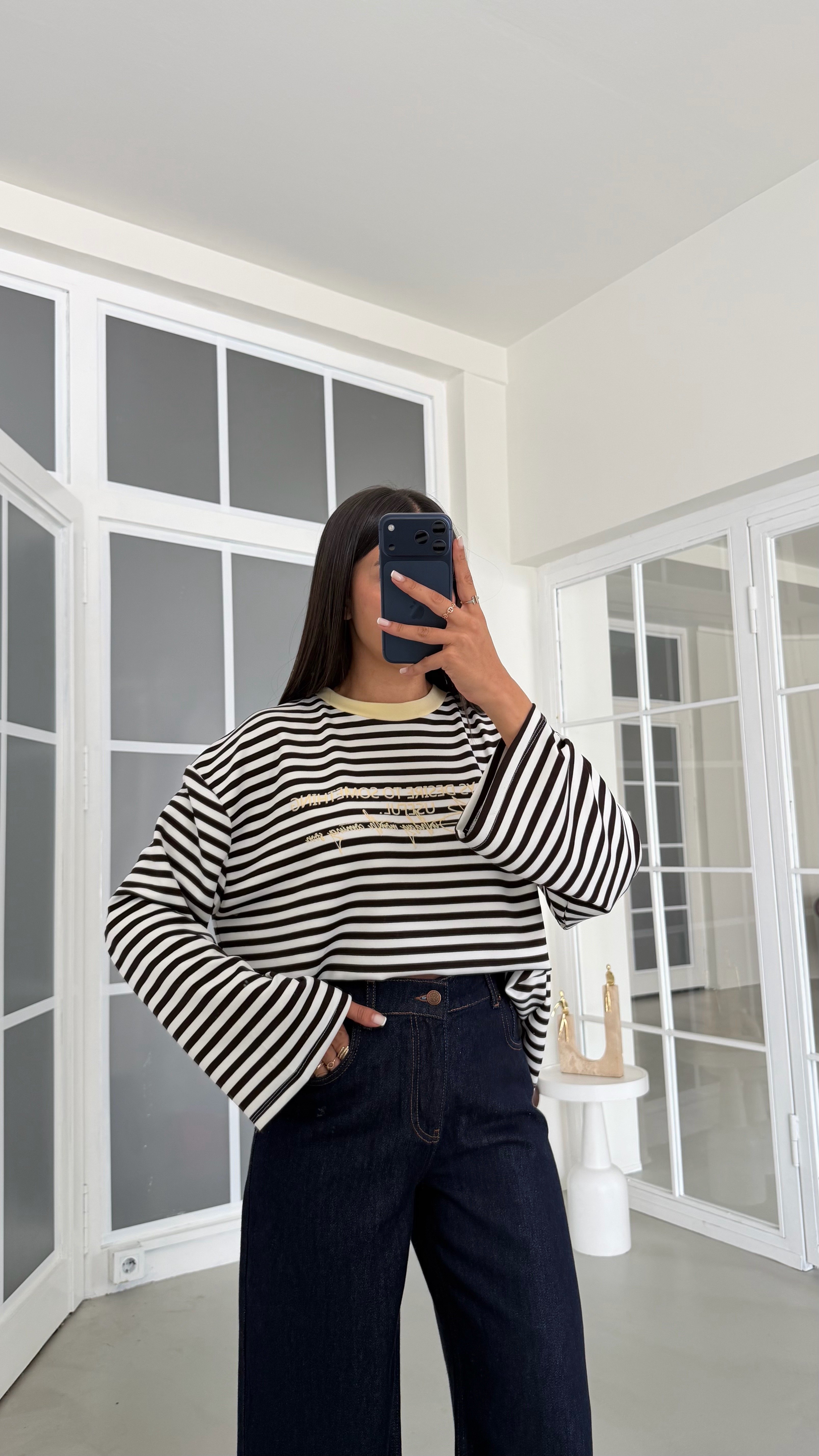 Sarı Şeritli Baskılı Sweatshirt GAUS-02121 GAUS-02196GAUSSweatshirtGAUS-02196