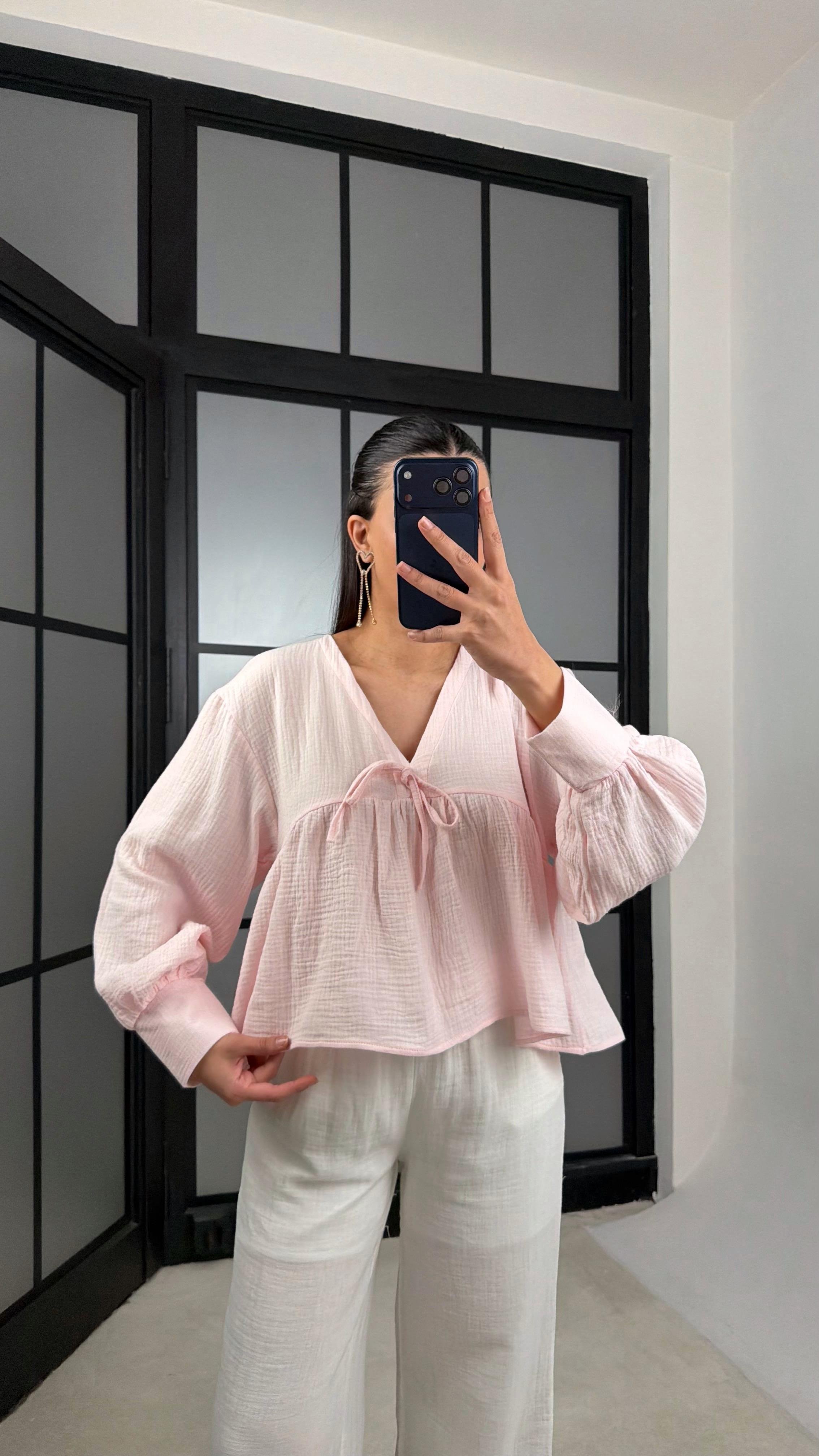 Pembe Müslin Bluz GAUS-01368GAUSالبلوزات GAUS-01368