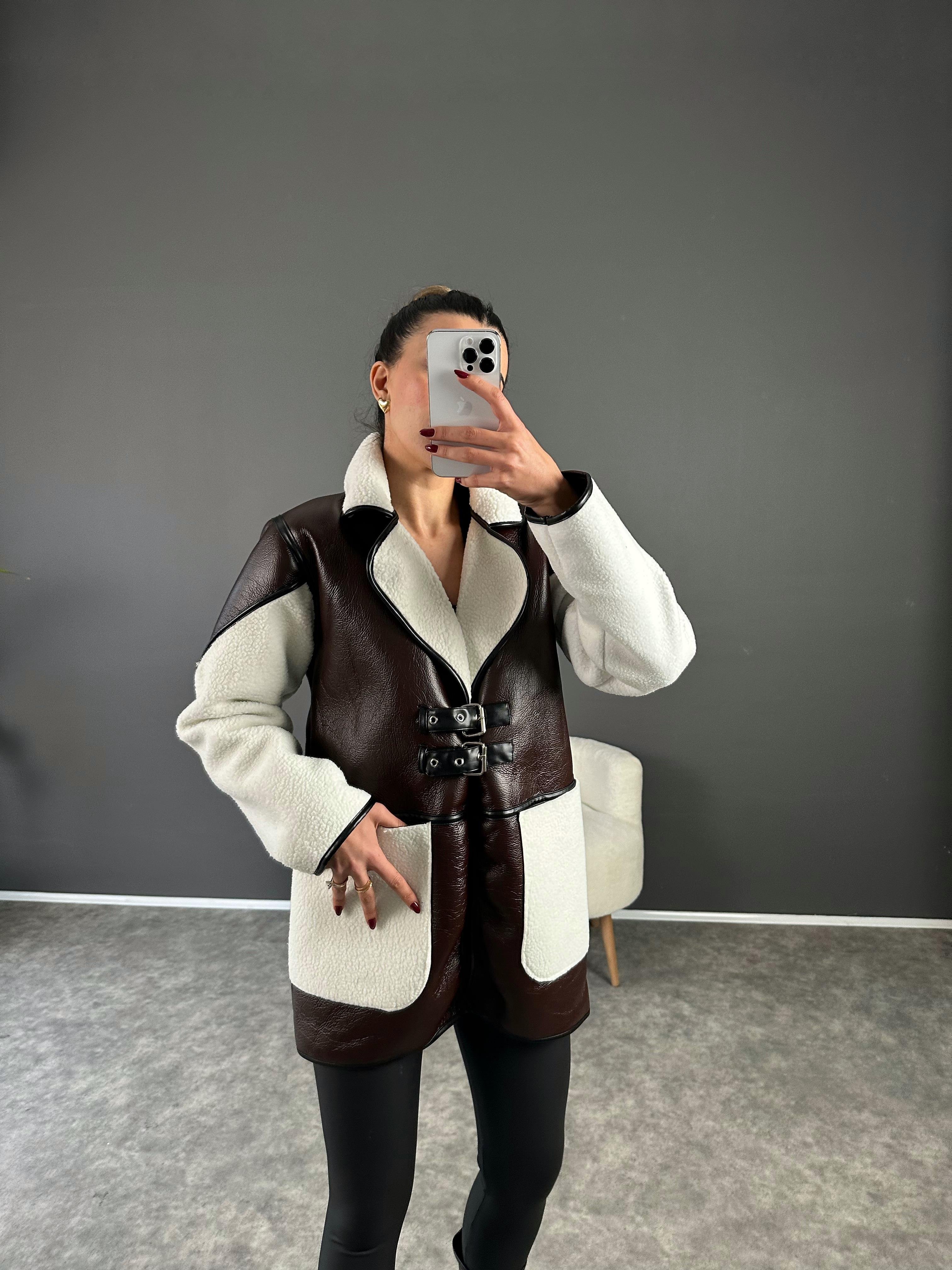 Rimi Kahverengi İçi Peluş Tasarım Kemer Detaylı Mont GausMONTGU003033