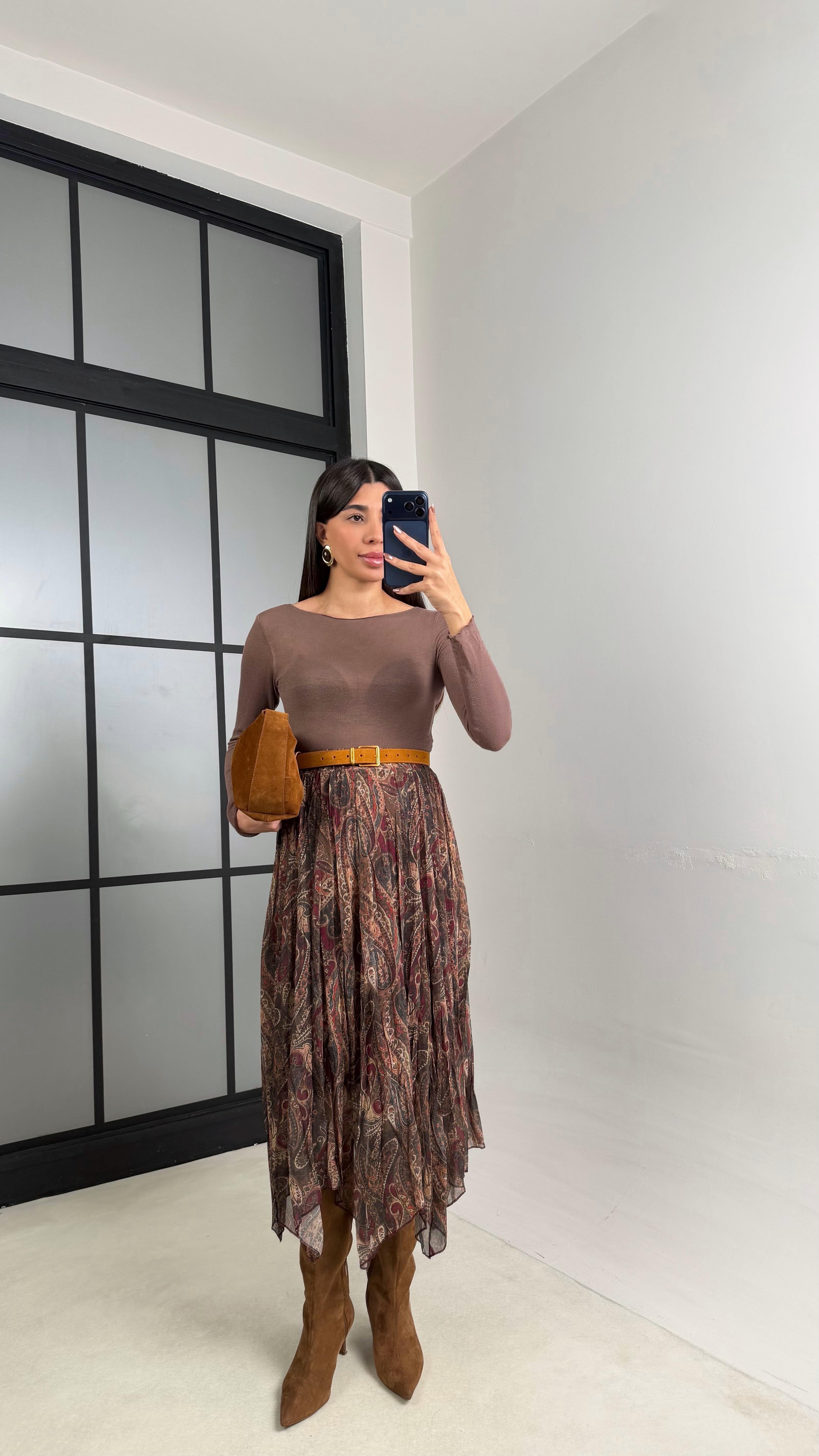 Yeşil Desenli Astarlı Şifon Etek GAUS-01086GAUSETEKGAUS-01086