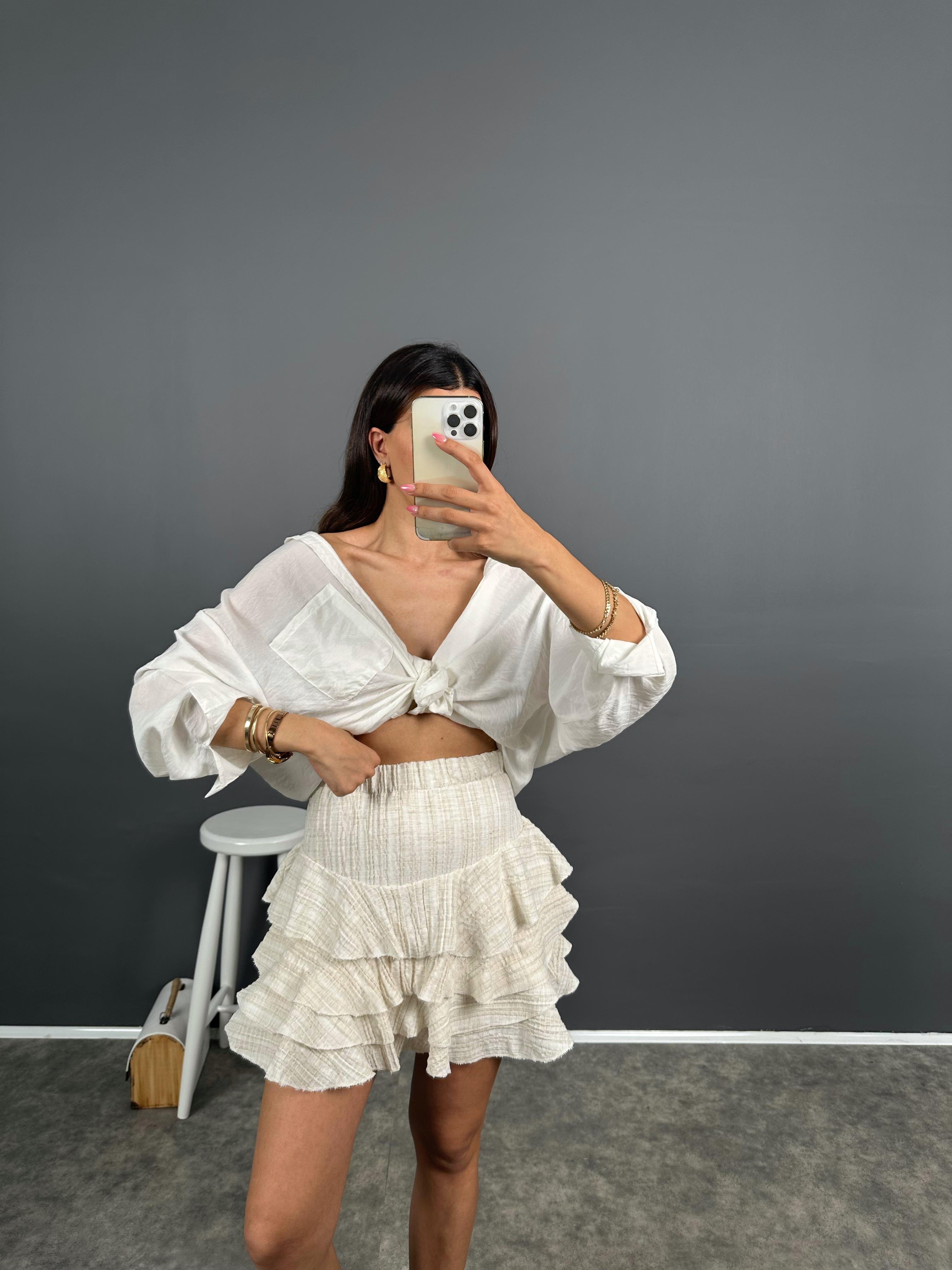 DK Taş Gofre  Fırfırlı Şortlu Mini Etek