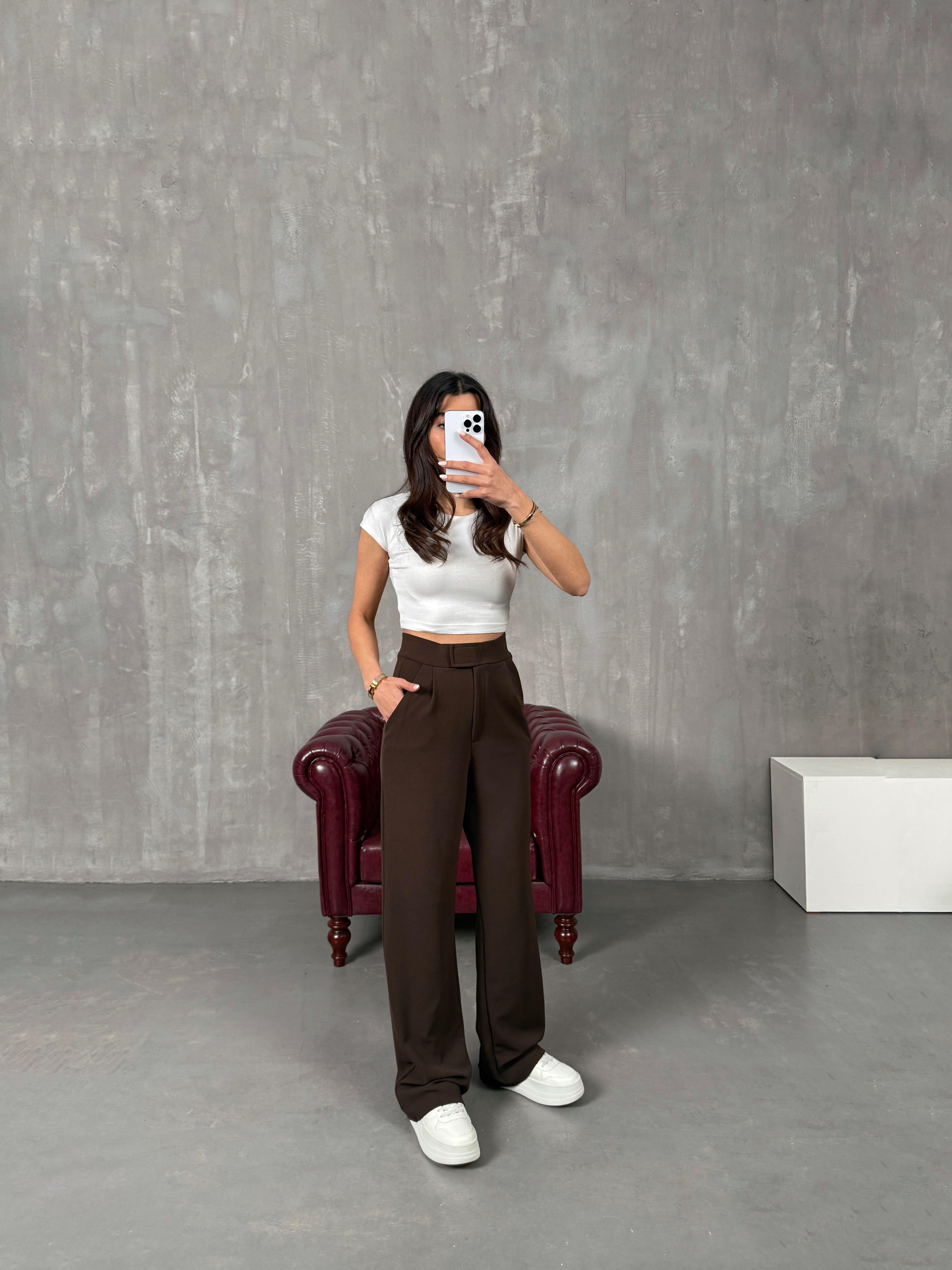 Sasa Kahve Çıtçıt Detaylı Pantolon